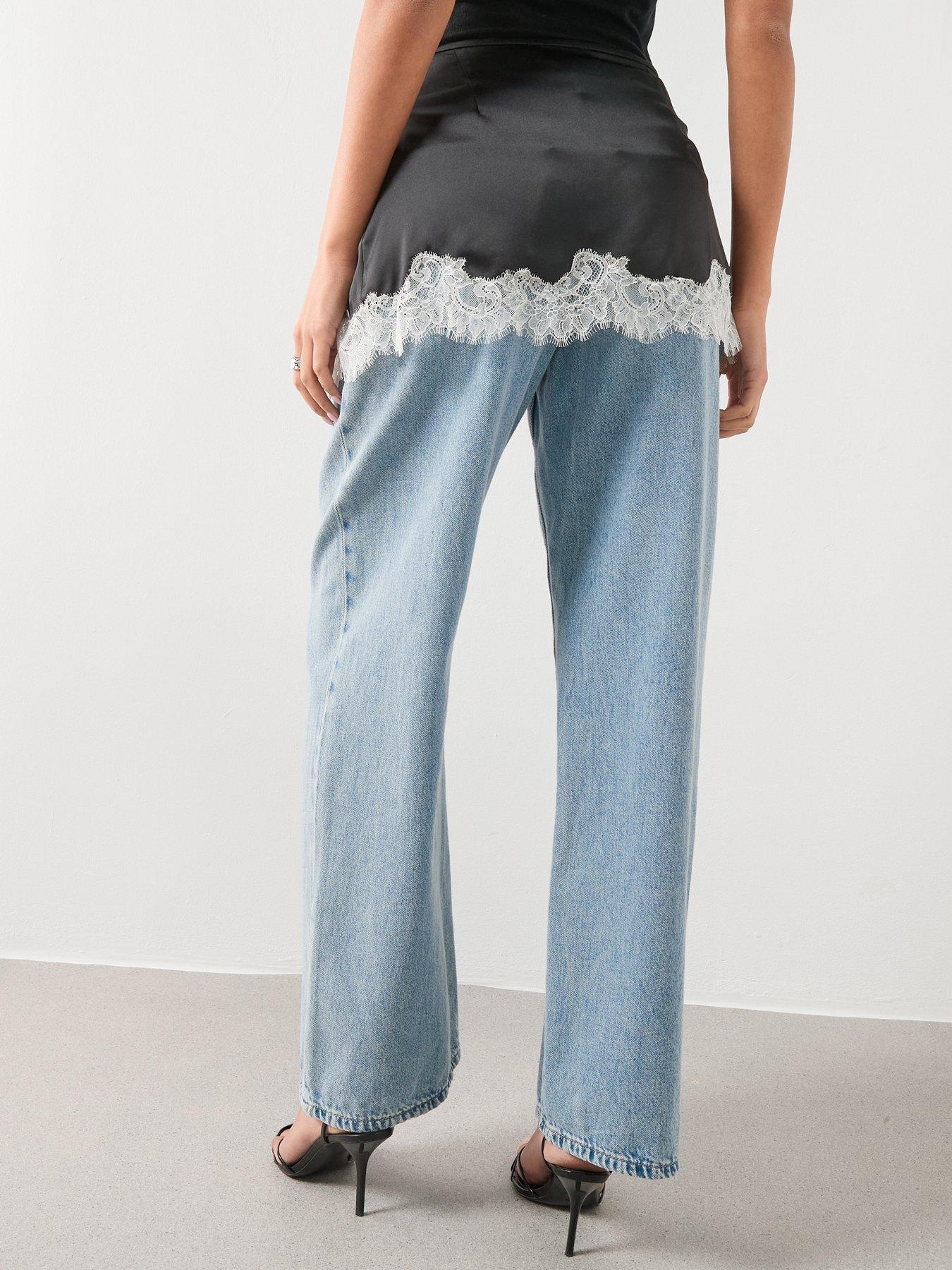  image of mango-satin-lace-skirt-black