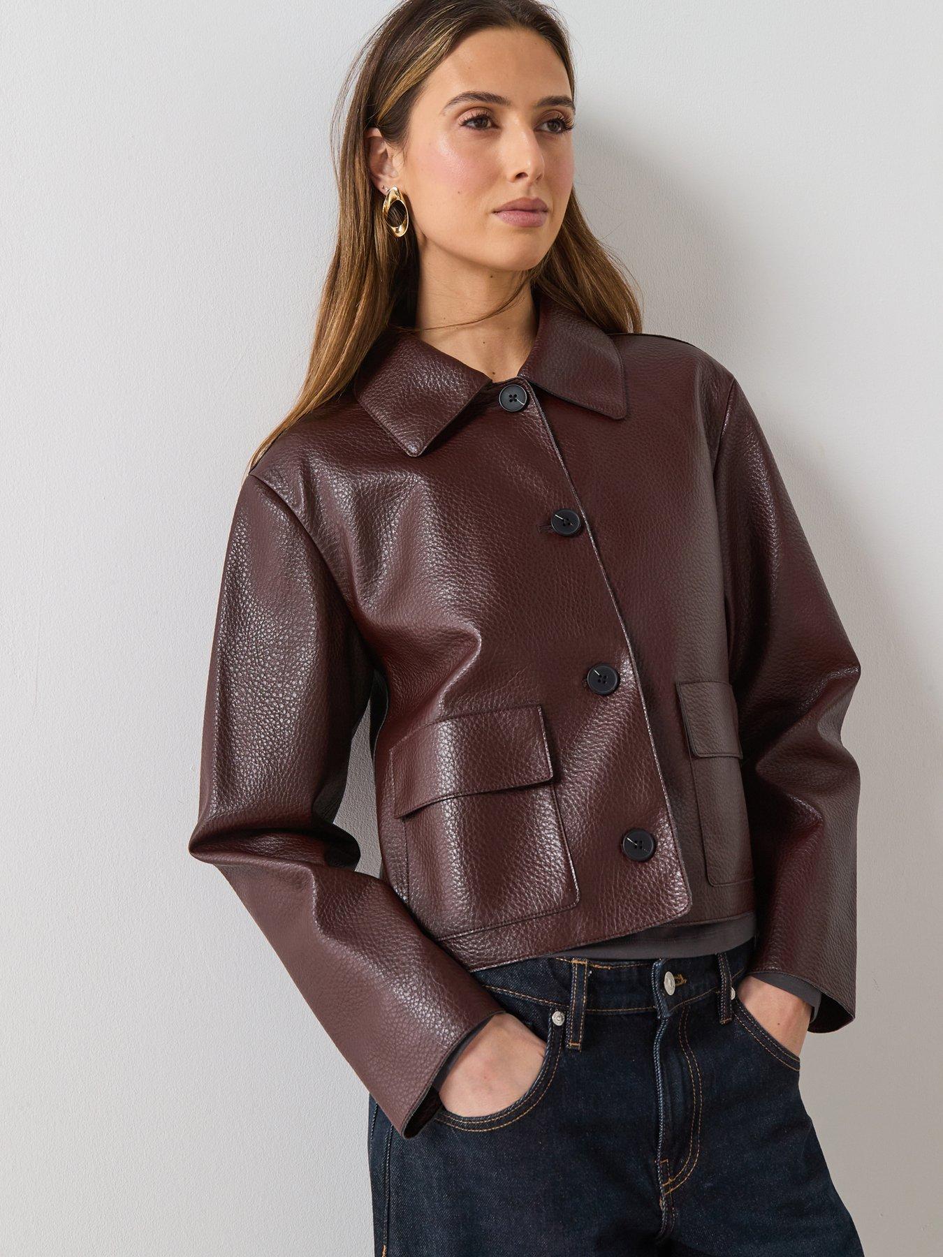  image of mango-faux-leather-jacket-with-pockets-nbsp--maroon