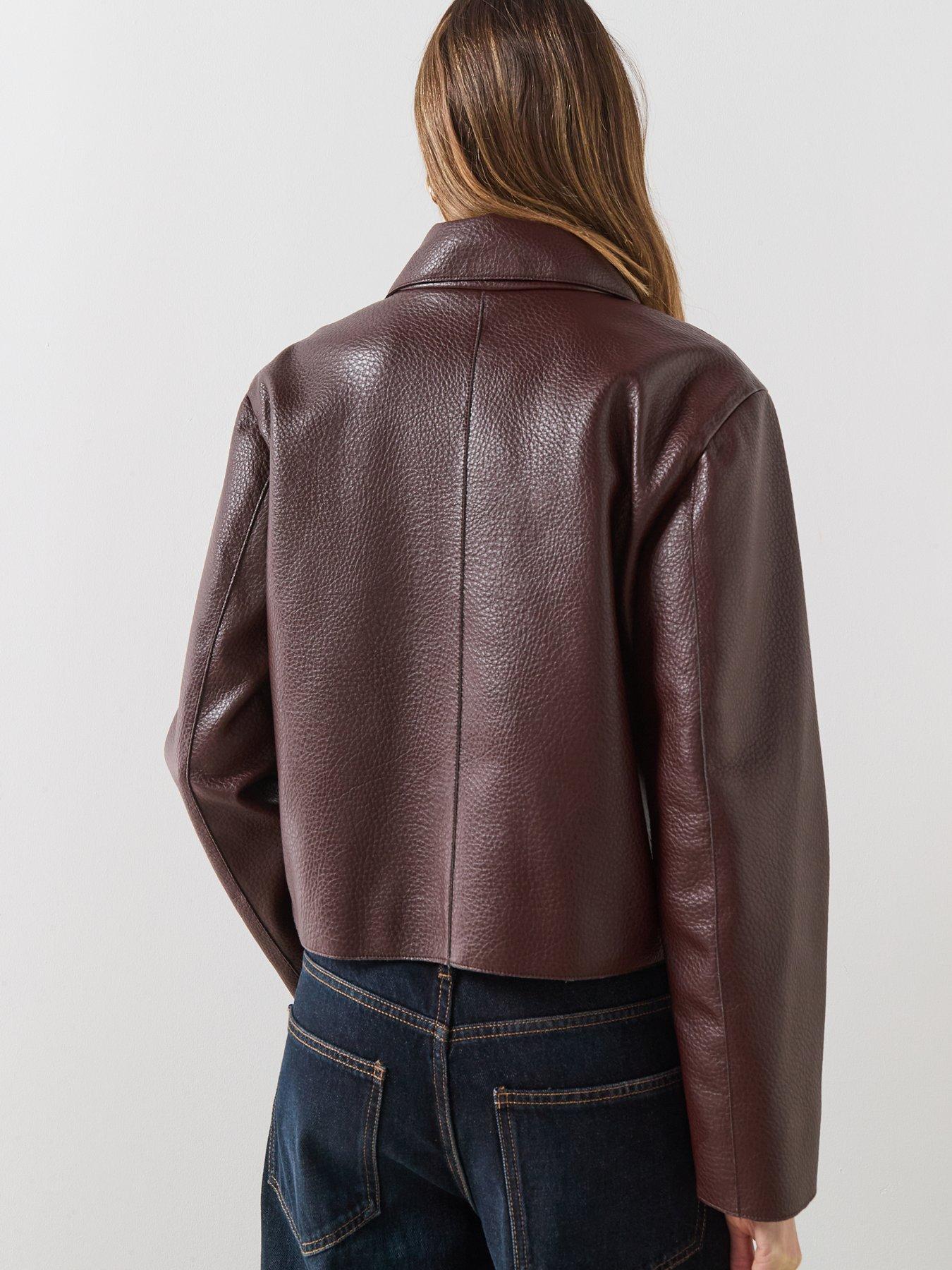 stillFront image of mango-faux-leather-jacket-with-pockets-nbsp--maroon