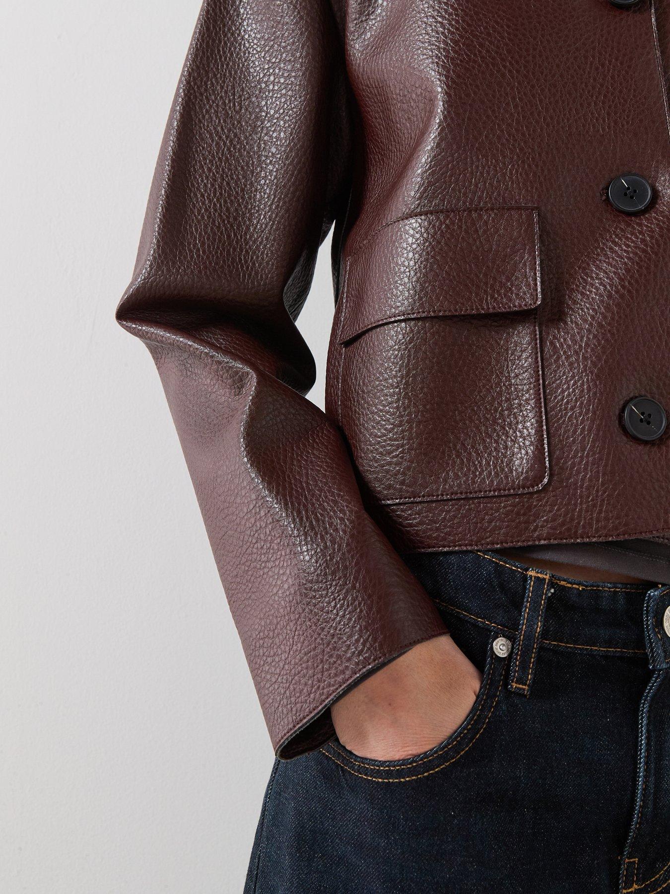  image of mango-faux-leather-jacket-with-pockets-nbsp--maroon