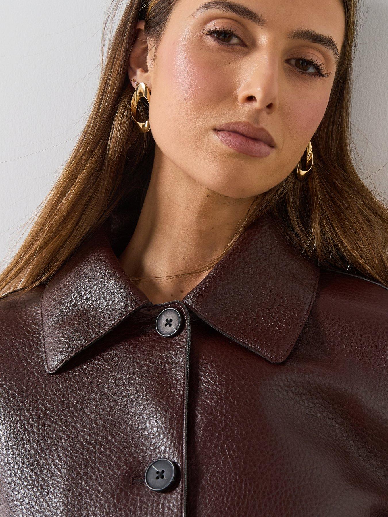  image of mango-faux-leather-jacket-with-pockets-nbsp--maroon
