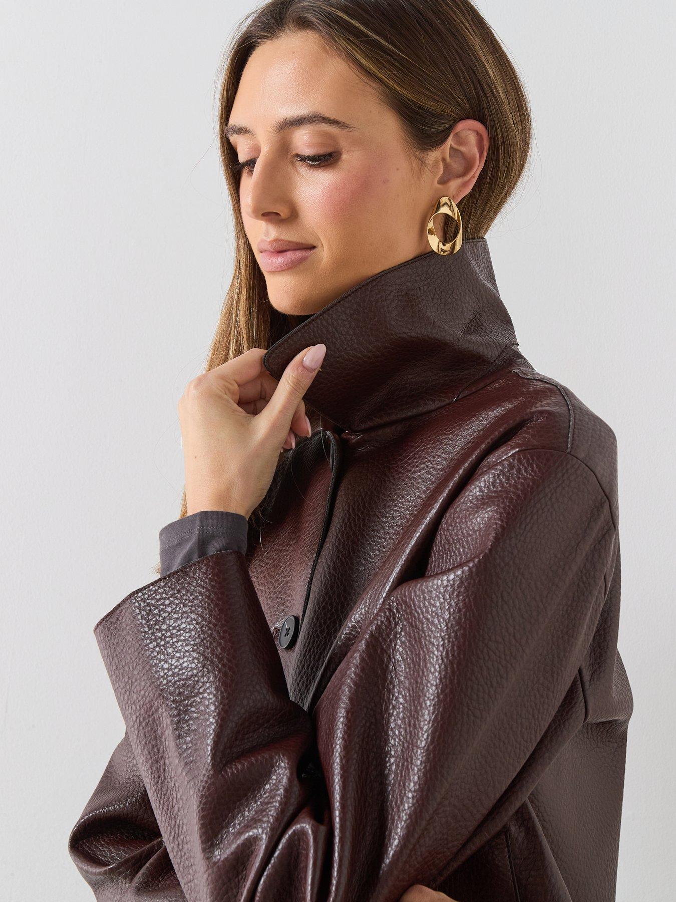  image of mango-faux-leather-jacket-with-pockets-nbsp--maroon