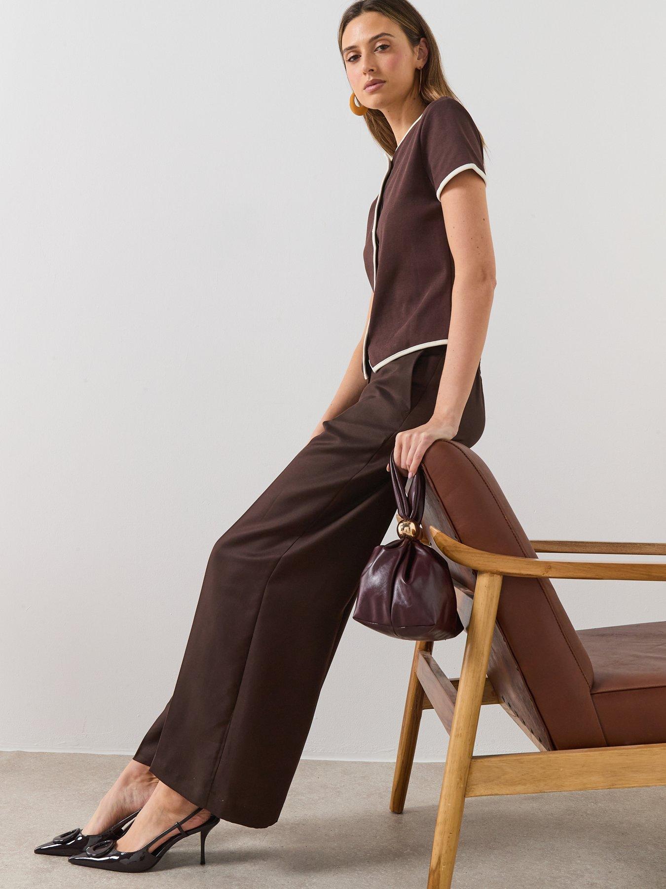  image of mango-high-waisted-lyocell-pants-brown