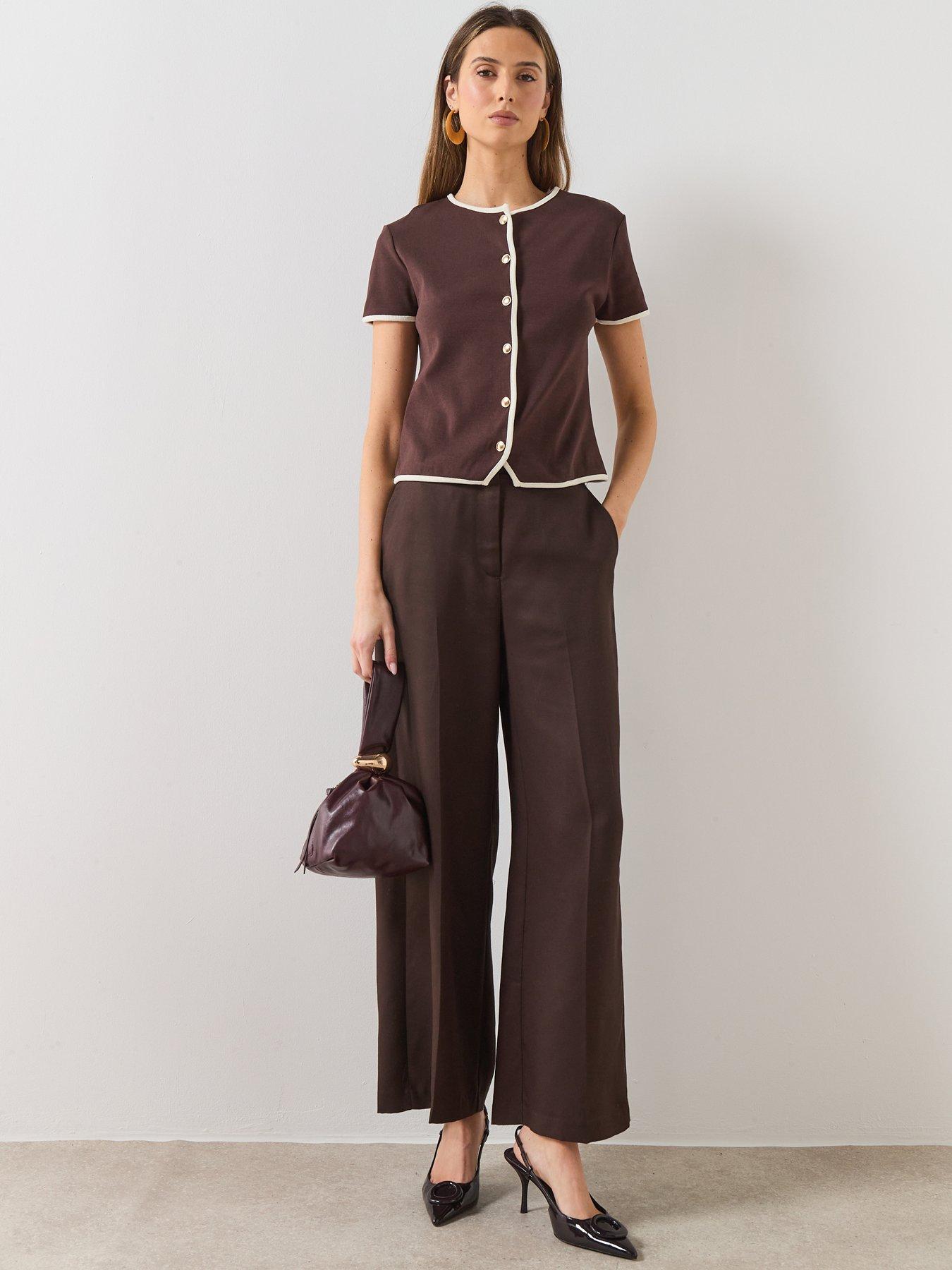  image of mango-high-waisted-lyocell-pants-brown