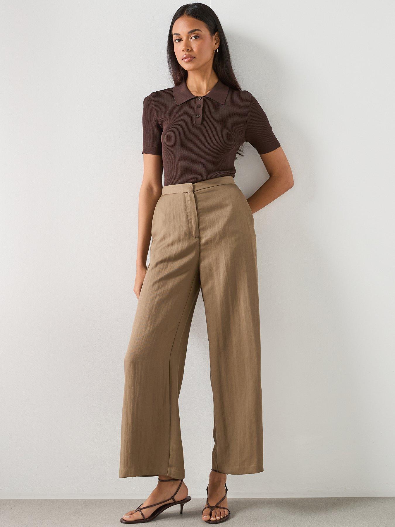 Image 3 of 6 of Mango High Waisted Lyocell Trousers - Khaki