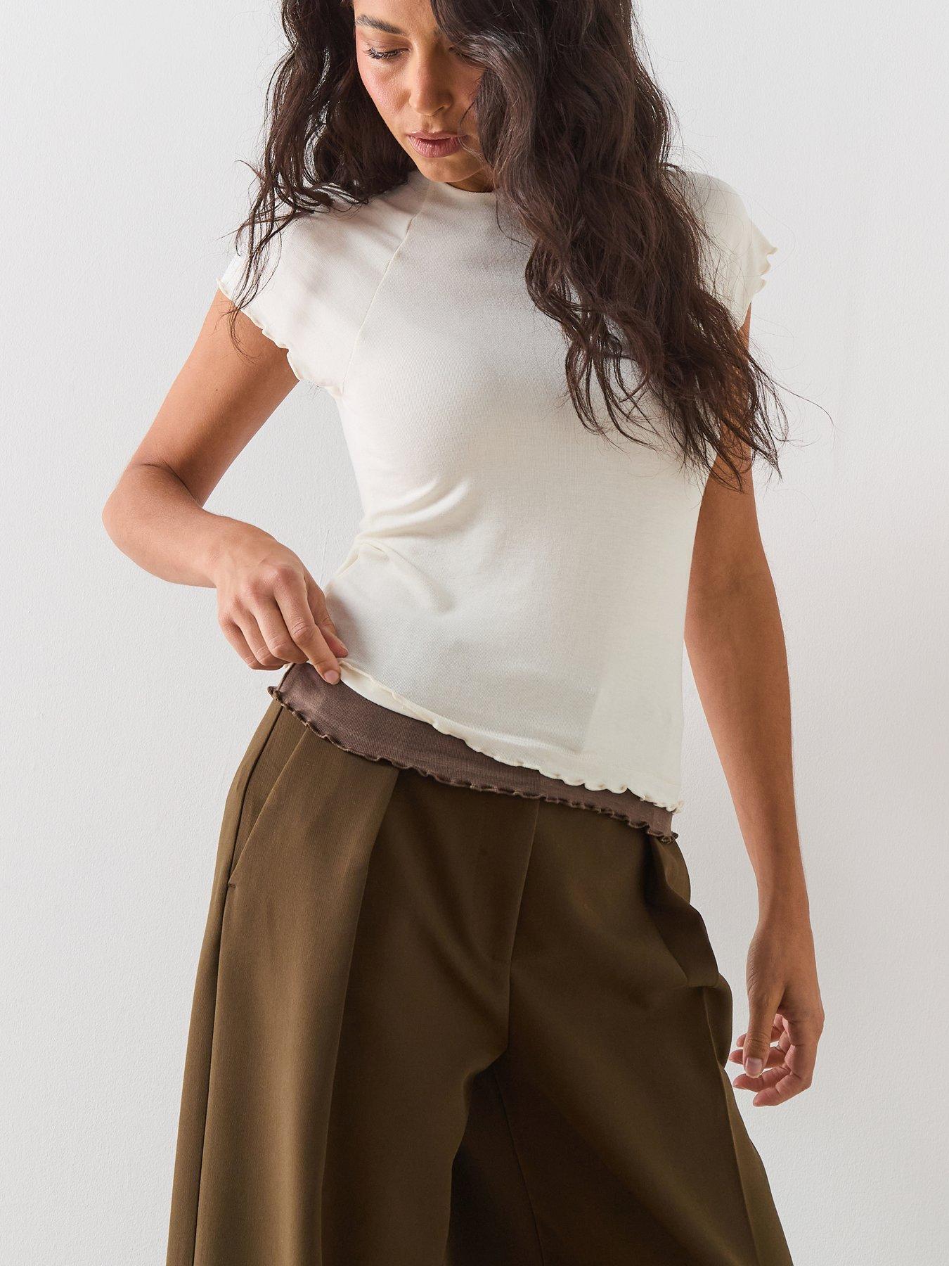  image of mango-contrasting-t-shirt-beige