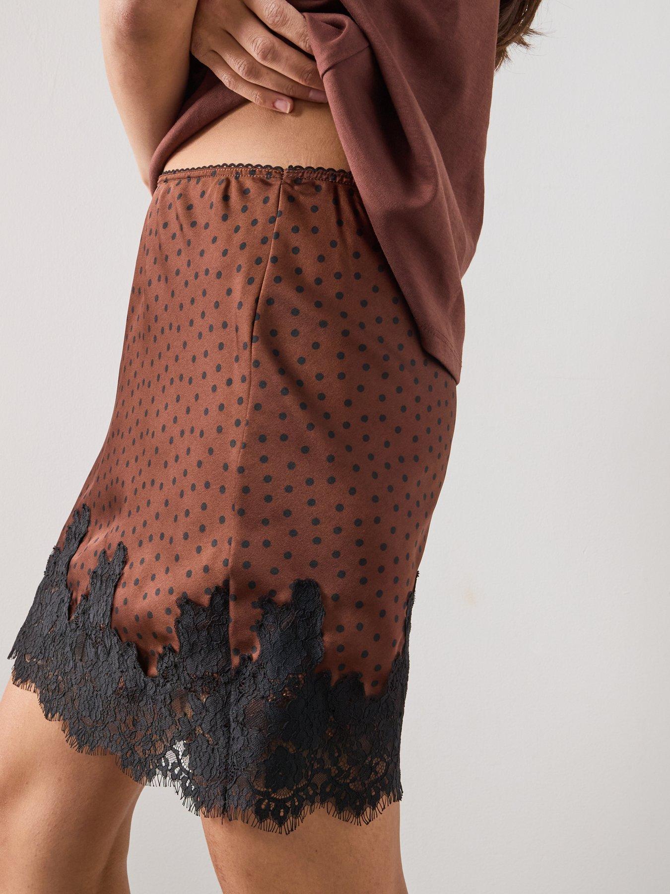  image of mango-polka-dot-slip-skirt-brown