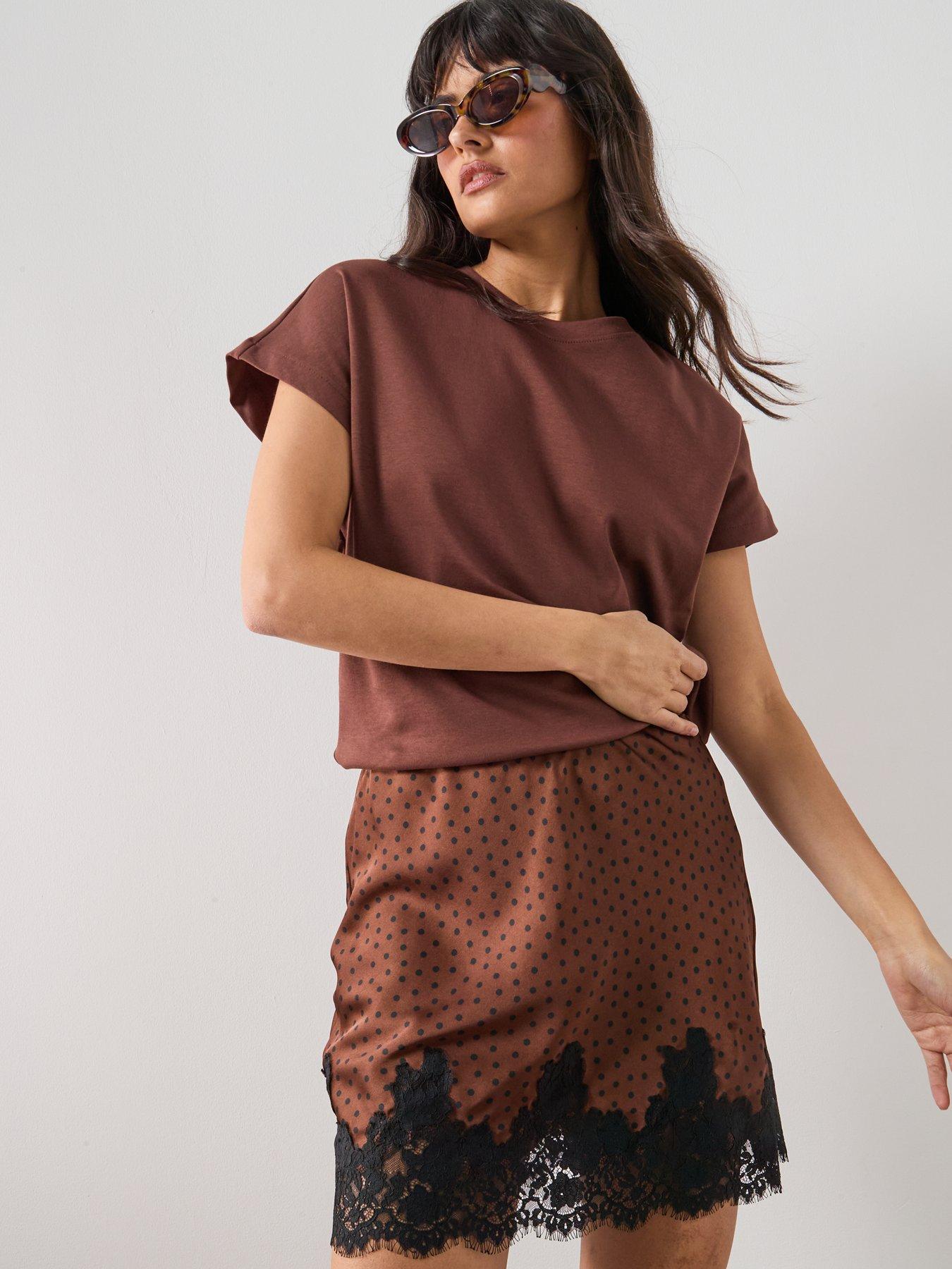  image of mango-polka-dot-slip-skirt-brown