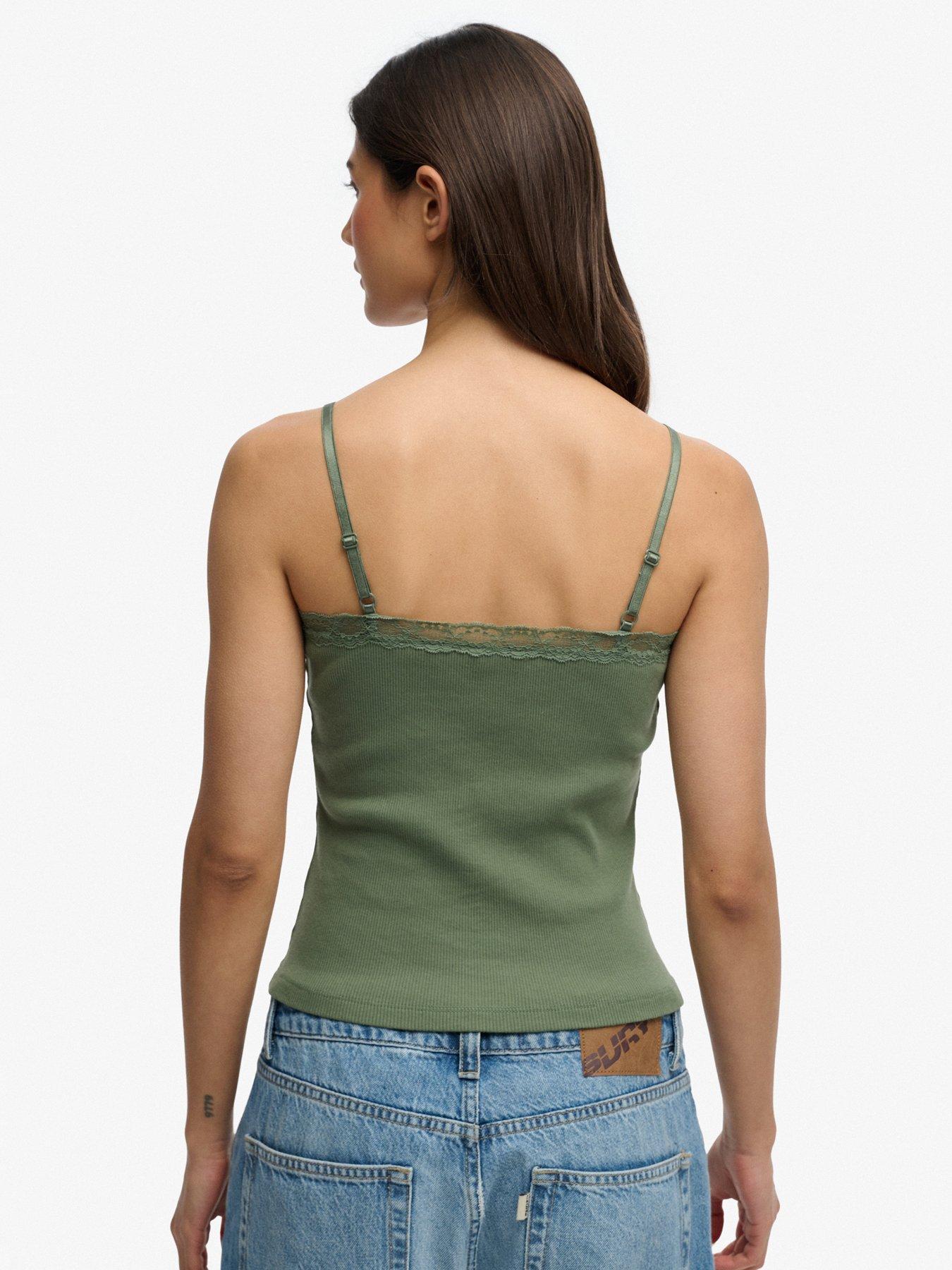 Image 2 of 5 of Superdry Essential Lace Trim Cami Top - Green