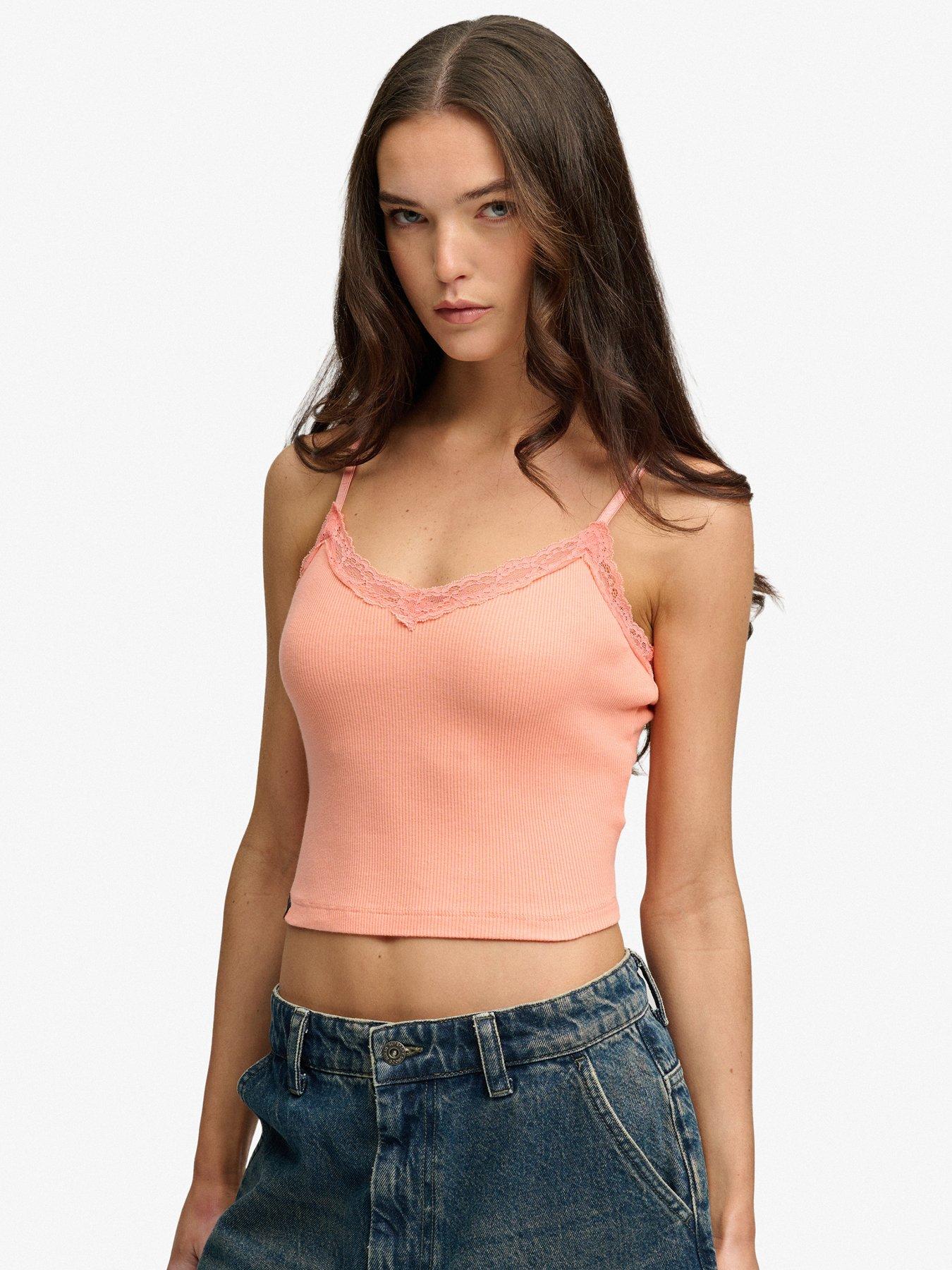 Superdry Essential Lace Trim Crop Cami - Pink