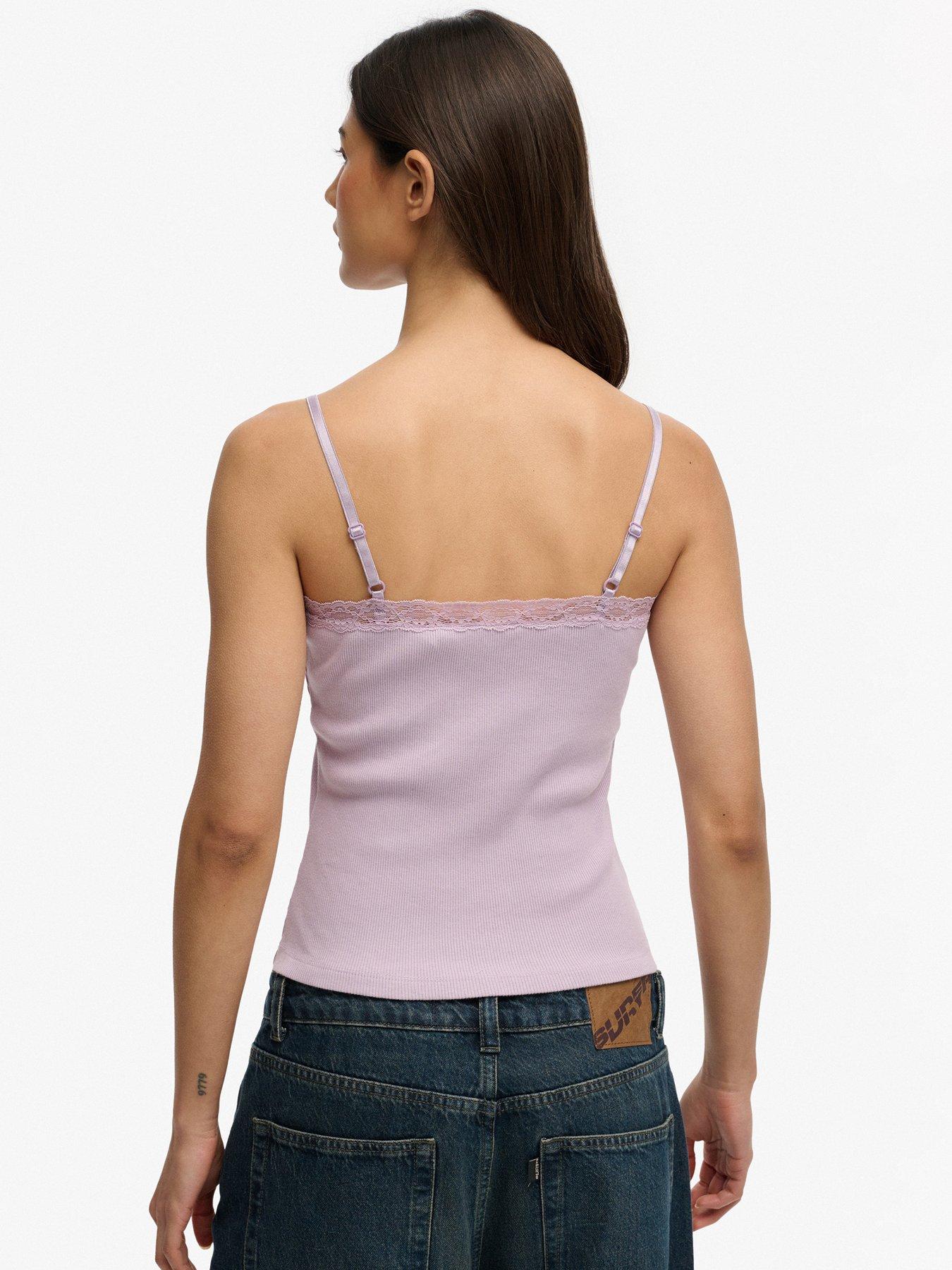 Image 2 of 5 of Superdry Essential Lace Trim Cami Top - Purple