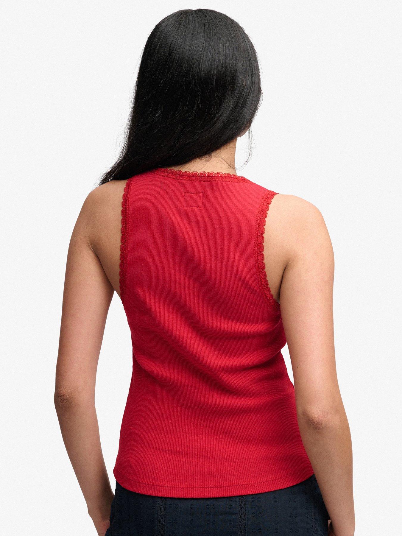 Image 2 of 6 of Superdry Vintage Lace Trim Vest - Red