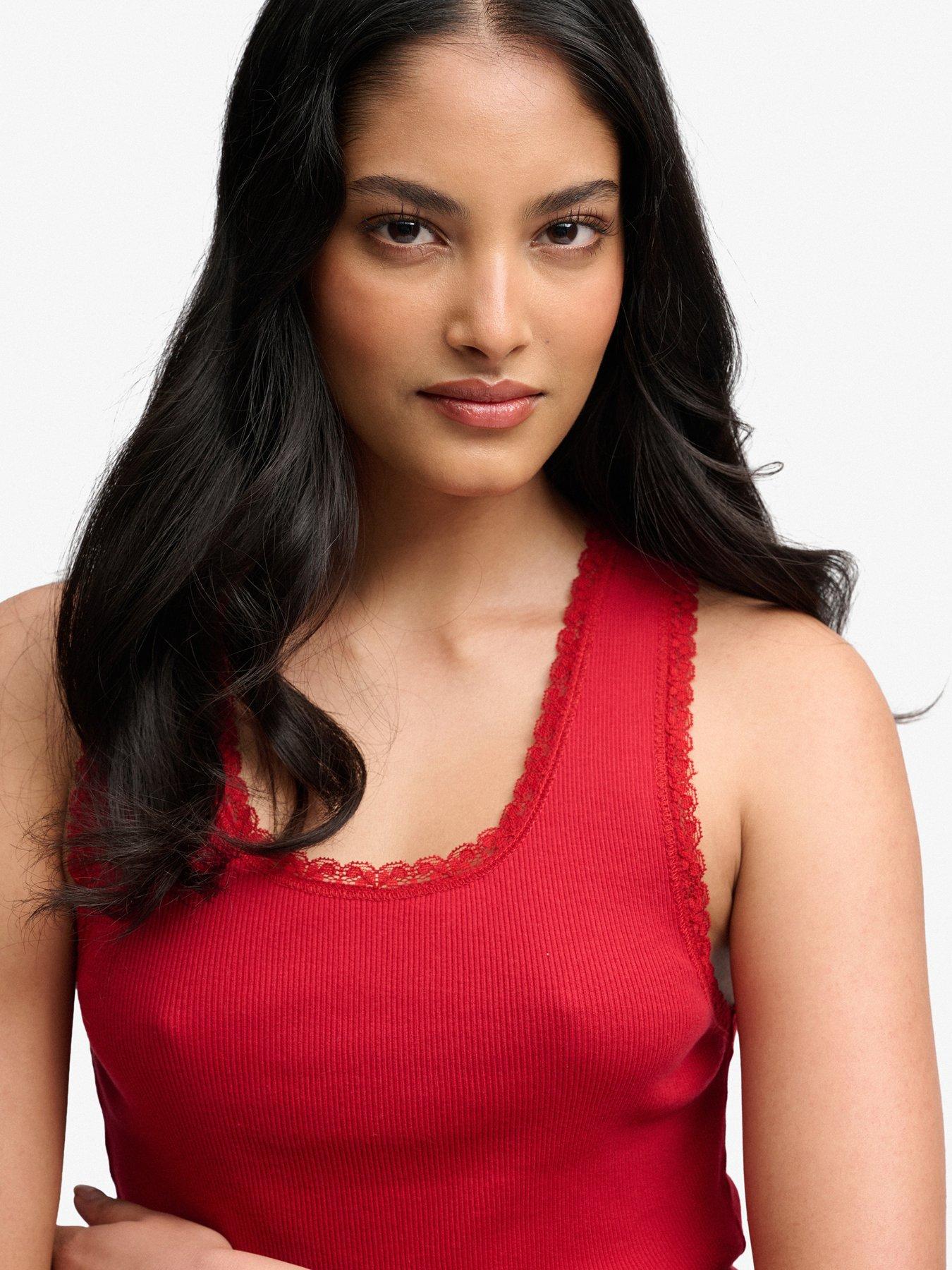 Image 4 of 6 of Superdry Vintage Lace Trim Vest - Red
