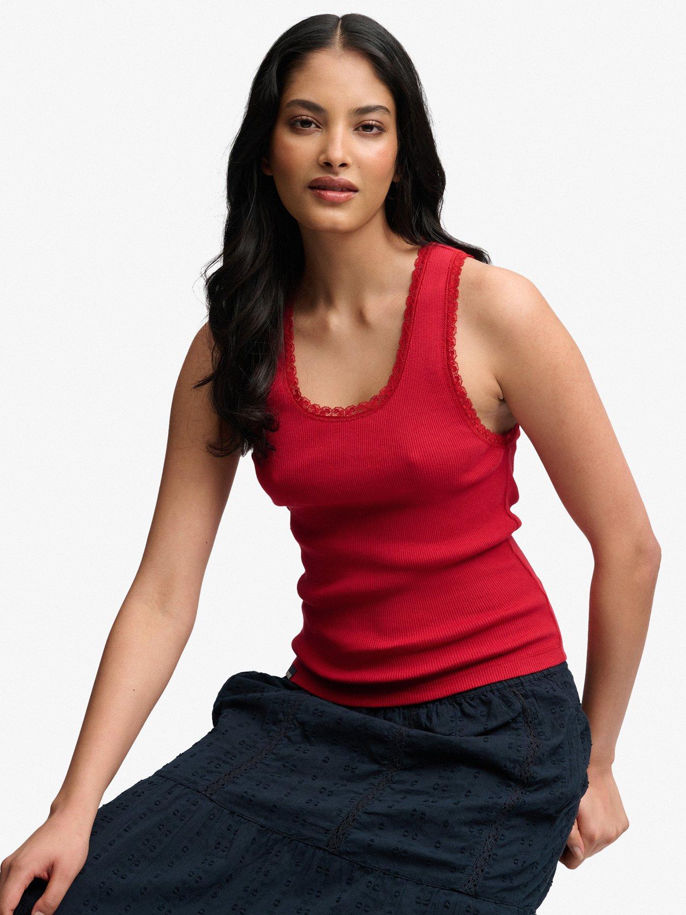 Image 5 of 6 of Superdry Vintage Lace Trim Vest - Red
