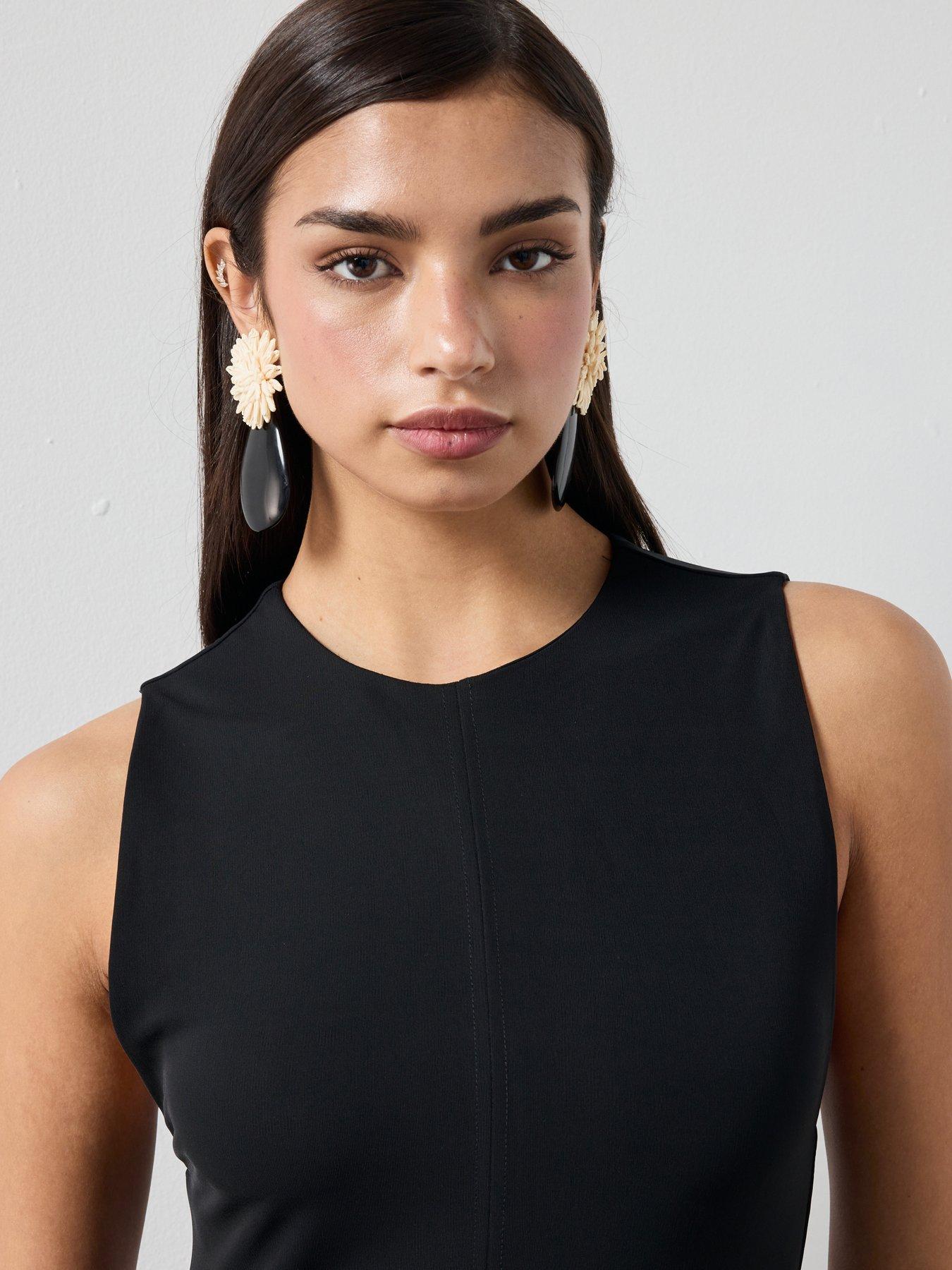  image of mango-flared-cotton-dress-black