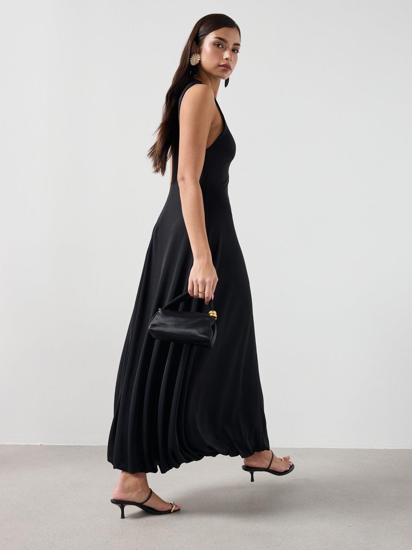  image of mango-flared-cotton-dress-black
