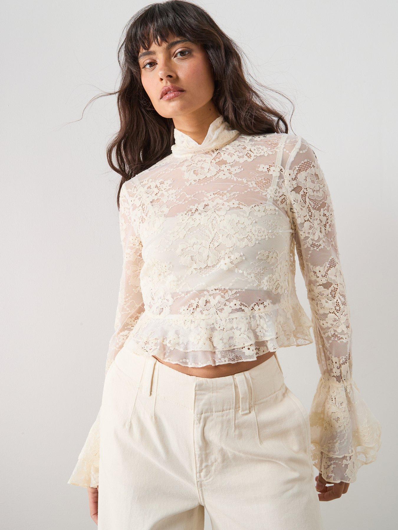  image of mango-ruffled-embroidered-blouse-beige