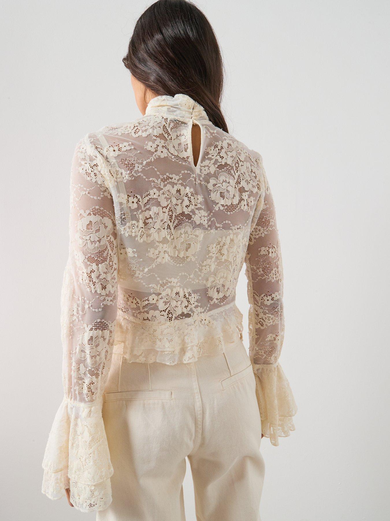  image of mango-ruffled-embroidered-blouse-beige