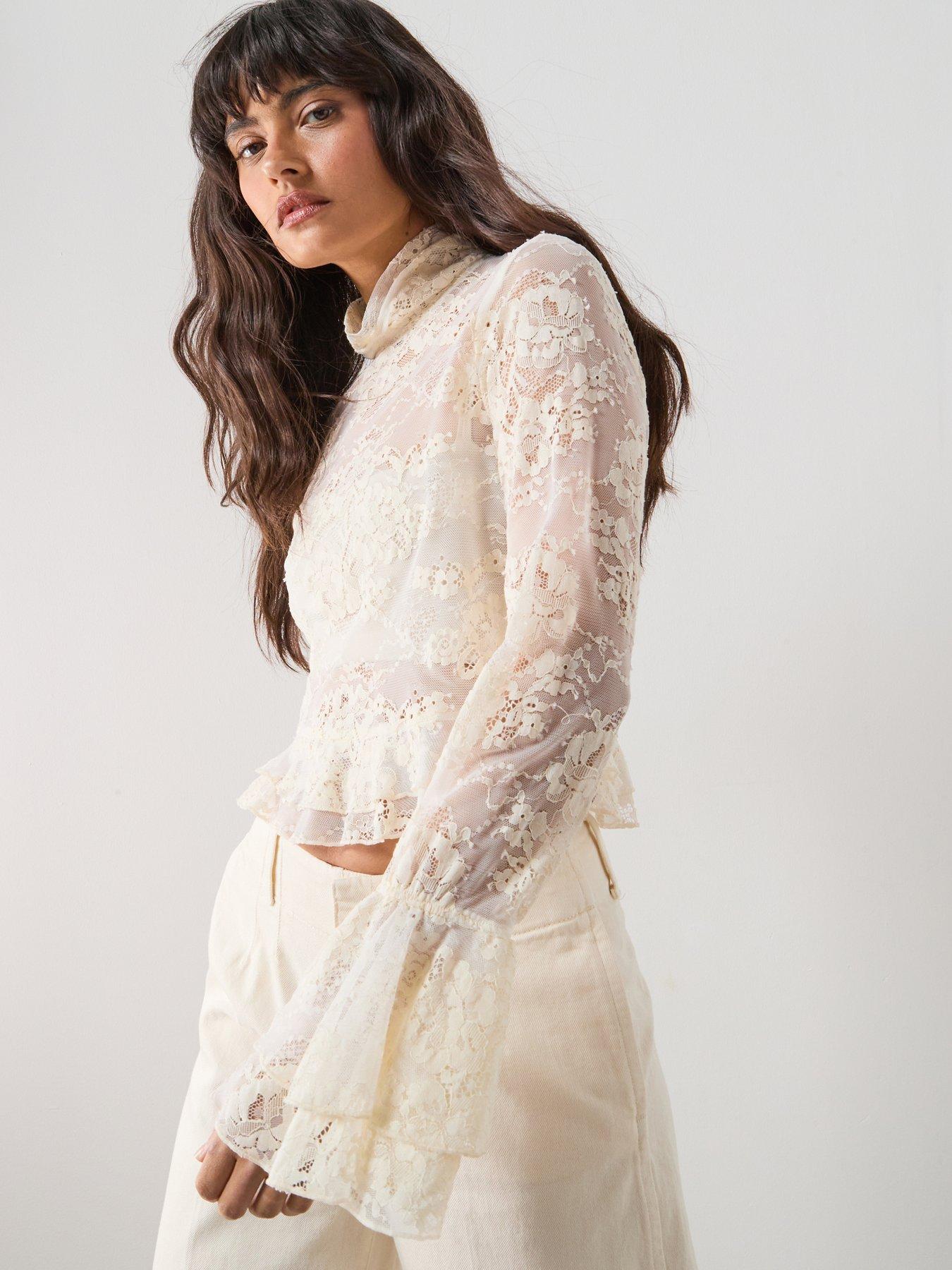  image of mango-ruffled-embroidered-blouse-beige