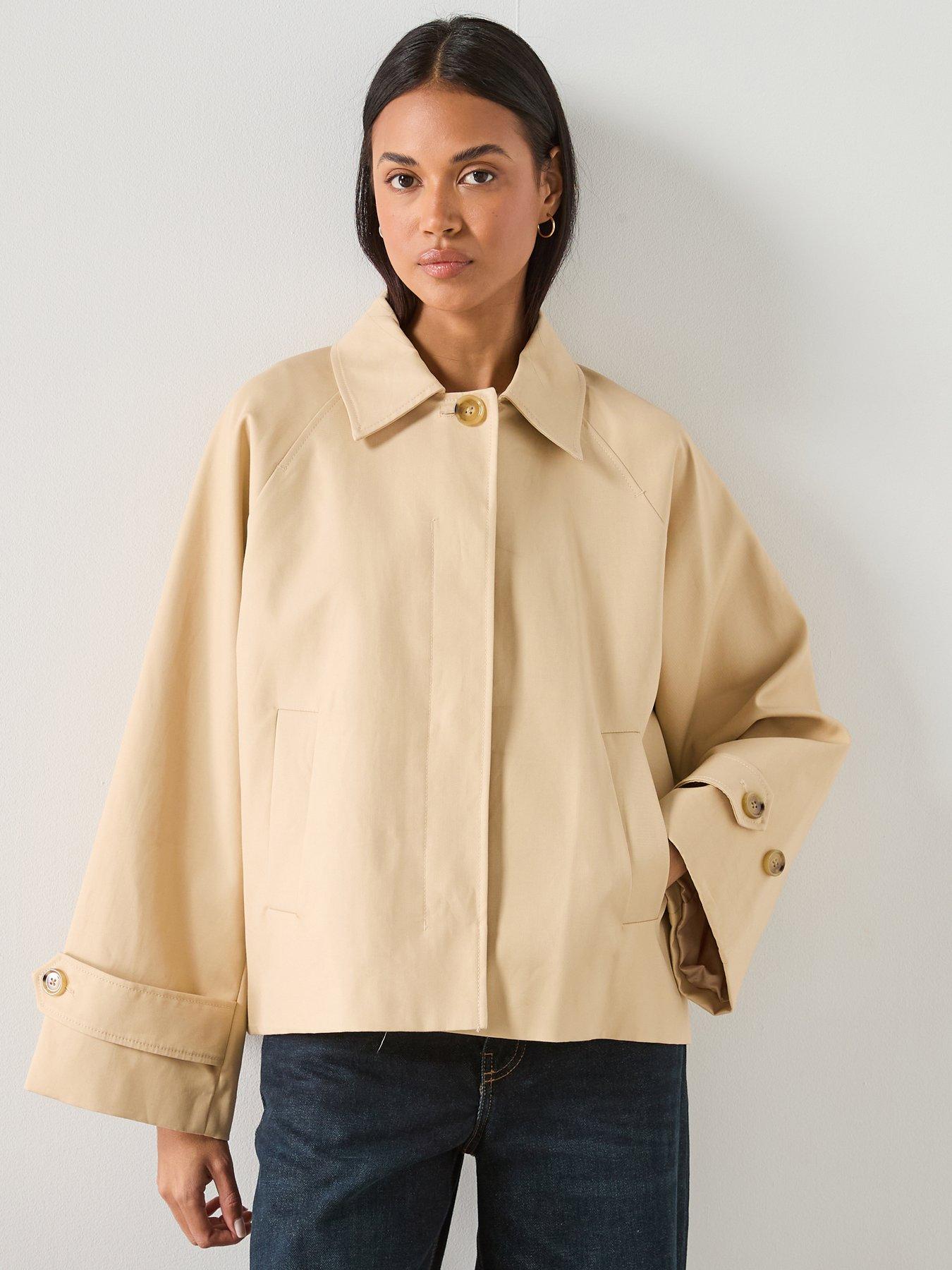 front image of mango-oversized-short-trench-beige