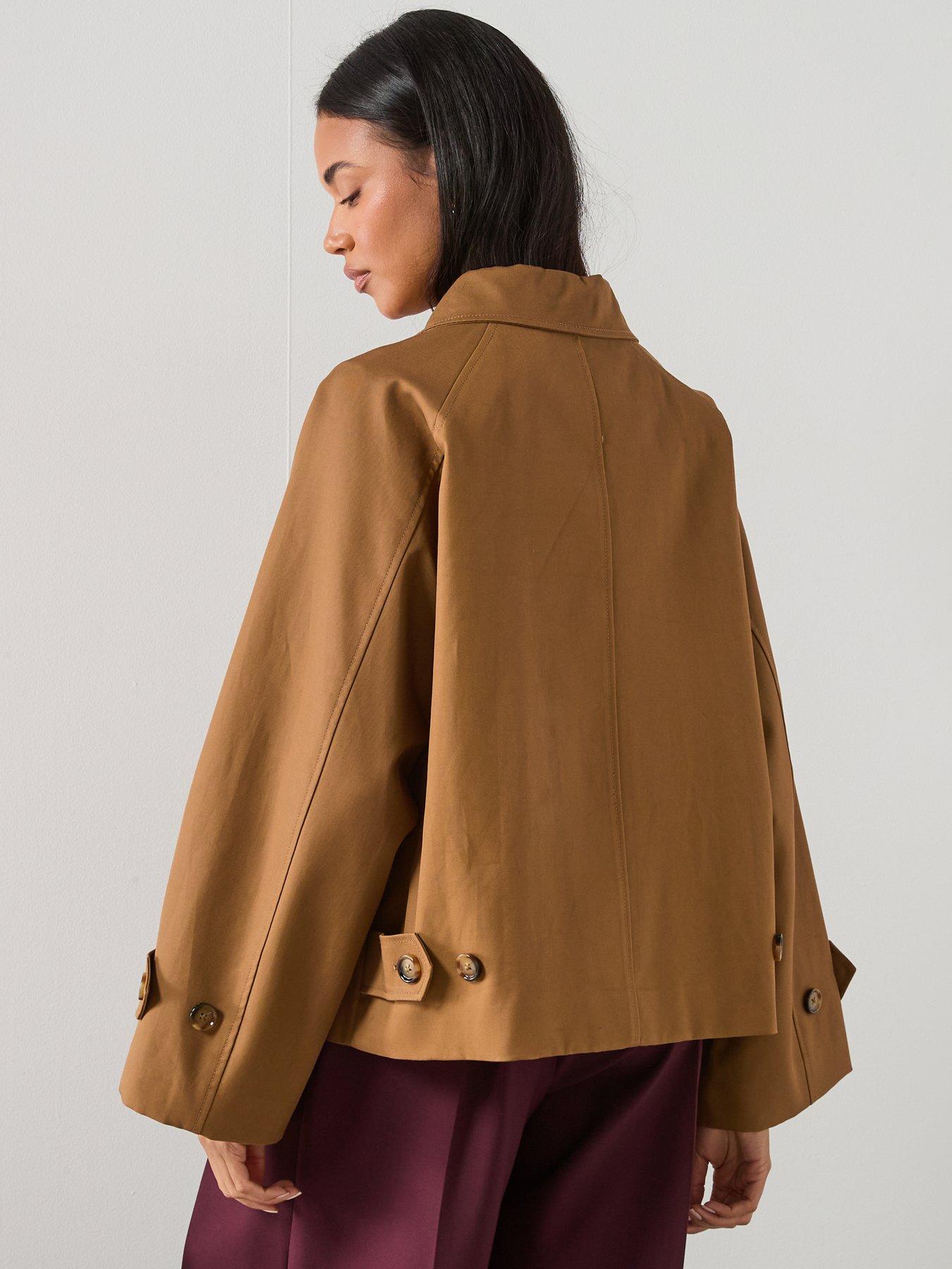  image of mango-oversized-short-trench-jacket--brown