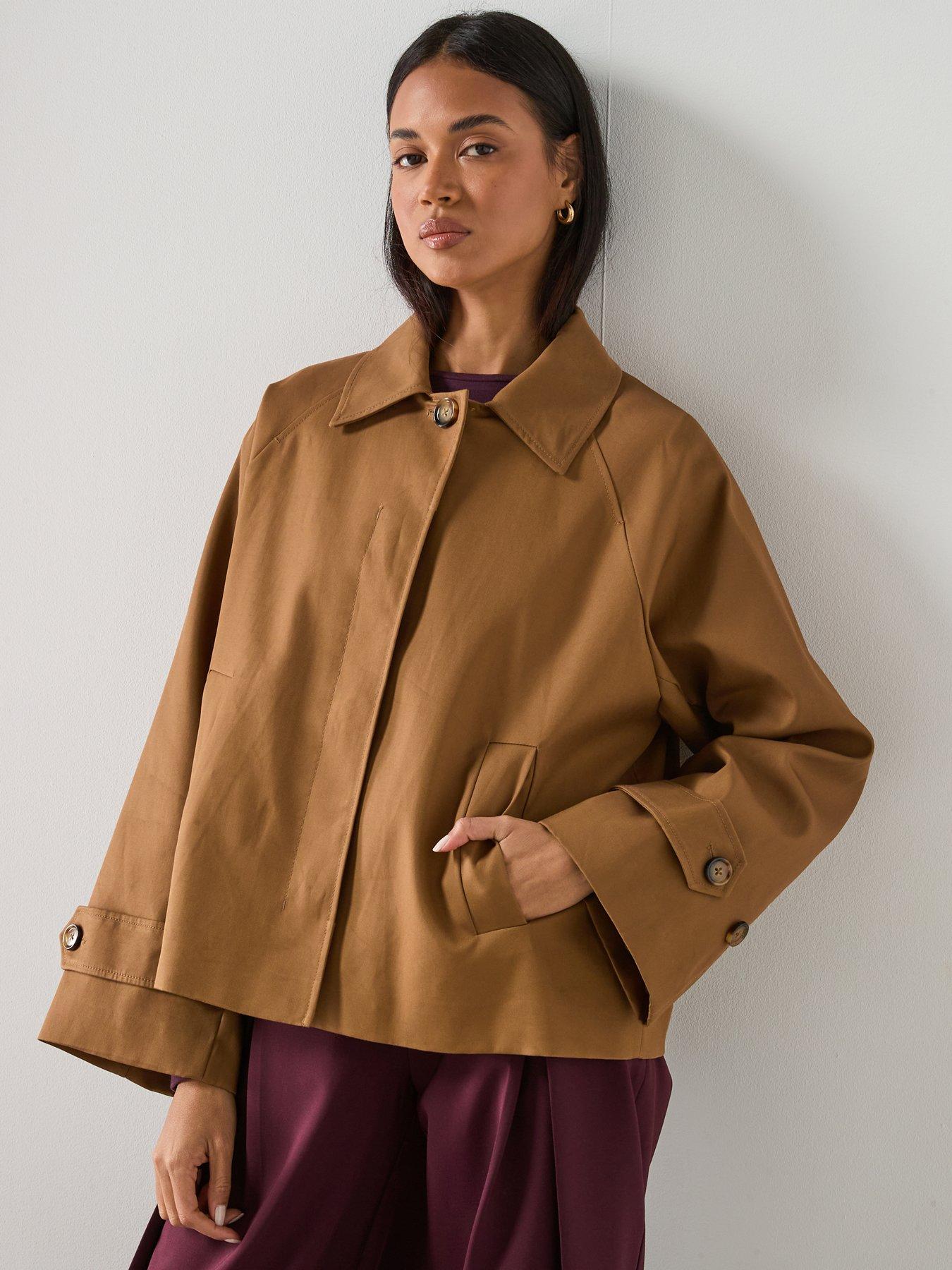  image of mango-oversized-short-trench-jacket--brown