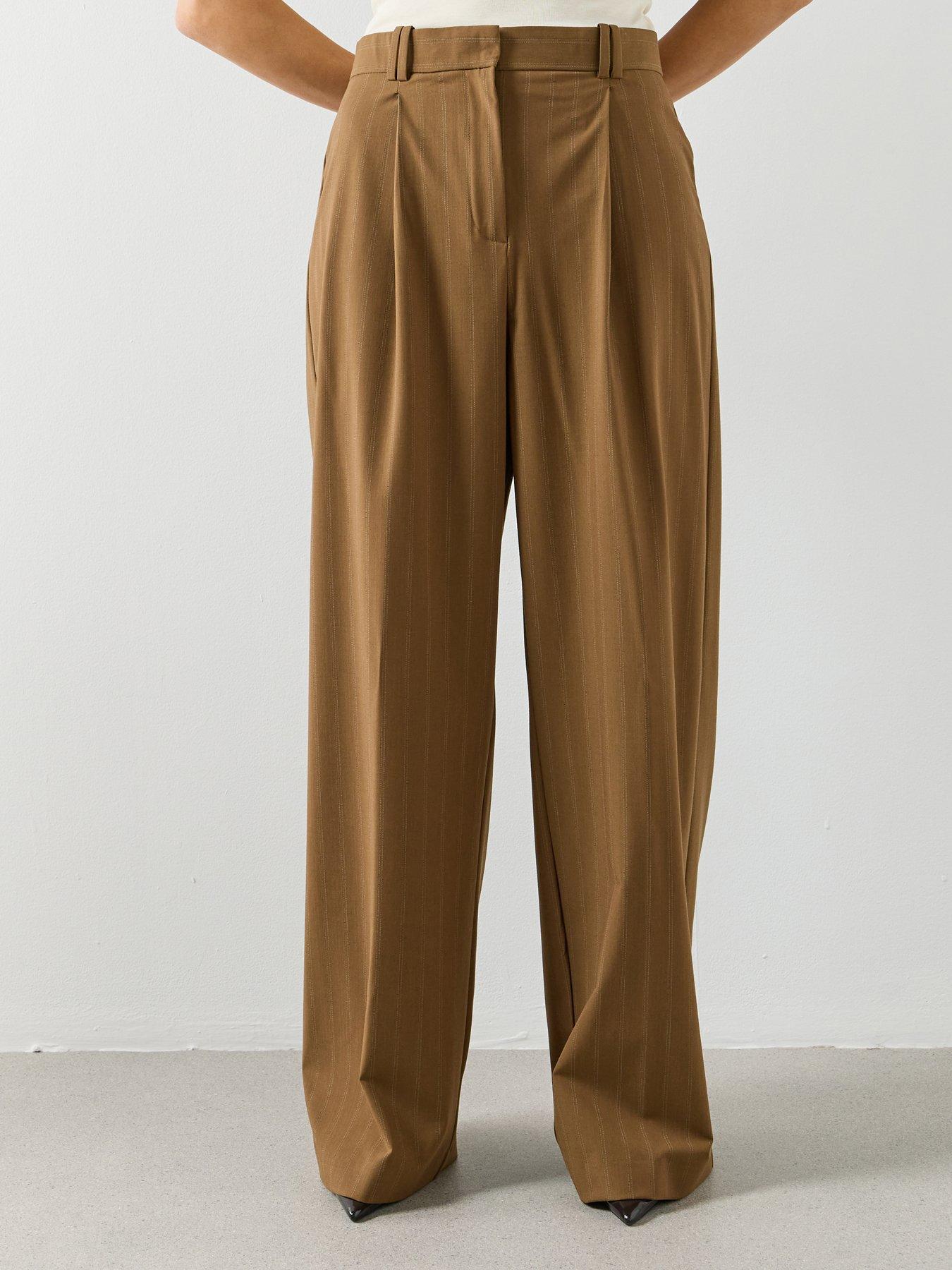Mango Pinstripe Suit Trousers - Brown