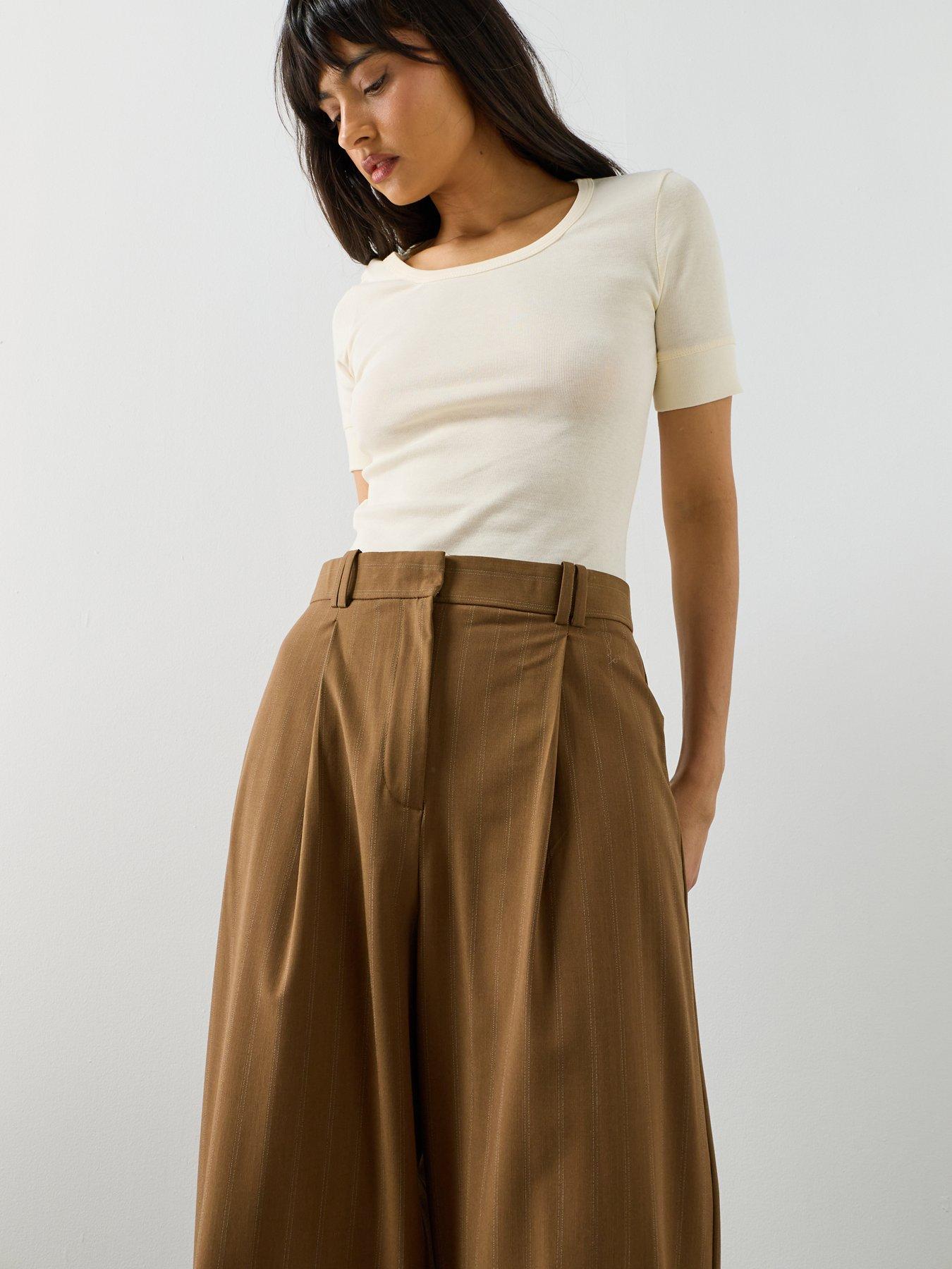 Image 4 of 6 of Mango Pinstripe Suit Trousers - Brown