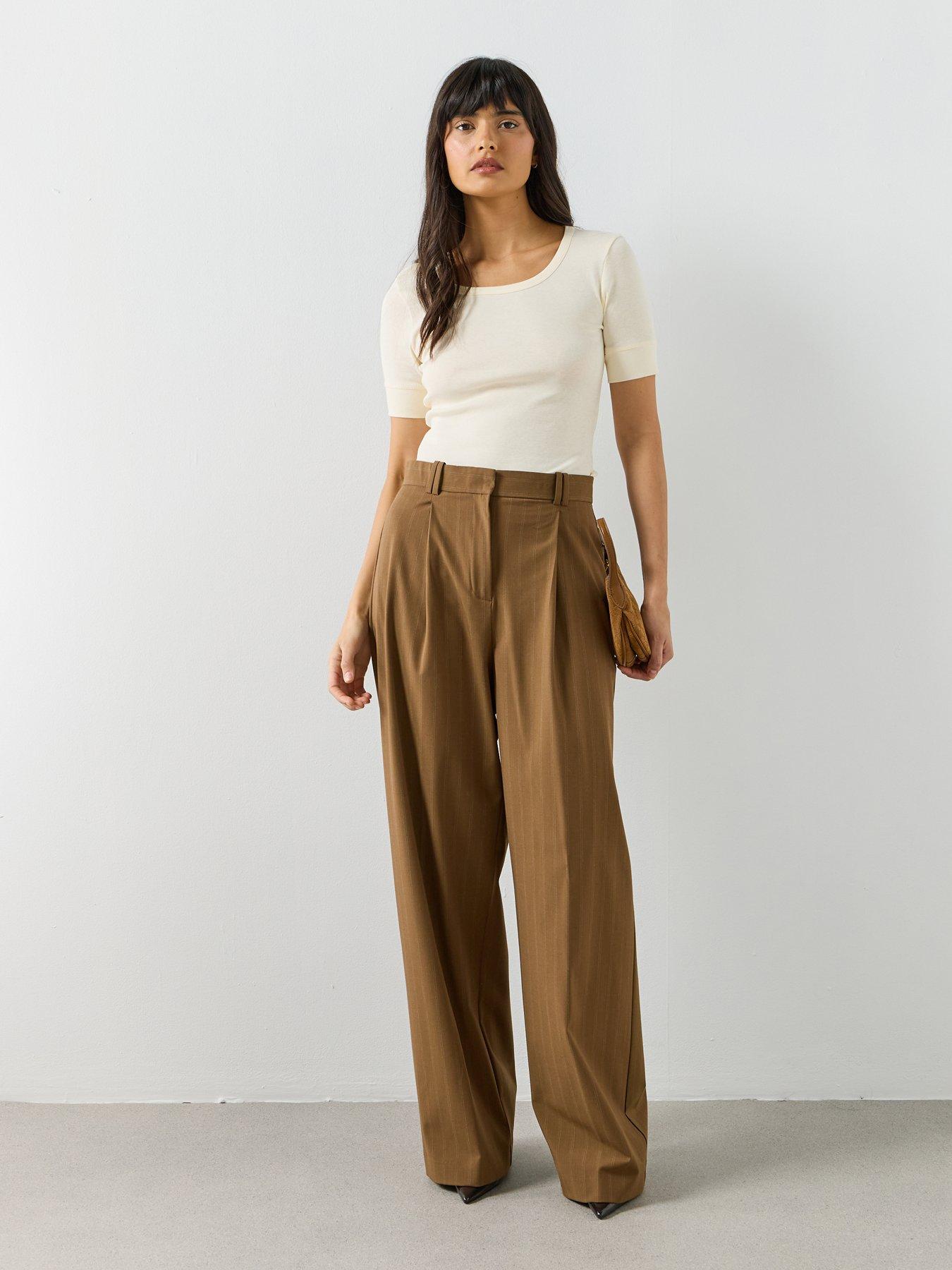 Image 6 of 6 of Mango Pinstripe Suit Trousers - Brown