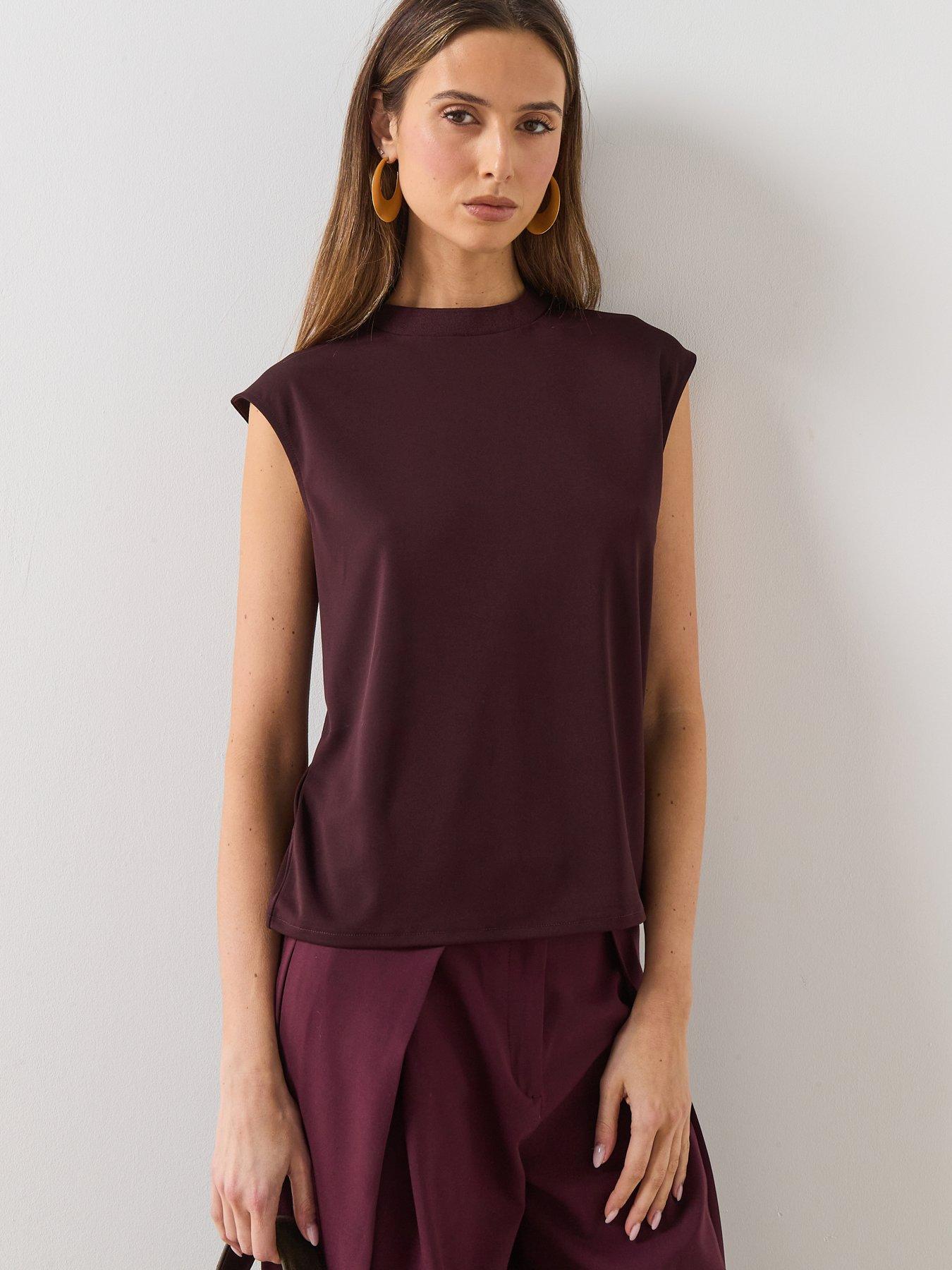 Mango Fine Knit Mock Neck Top - Red