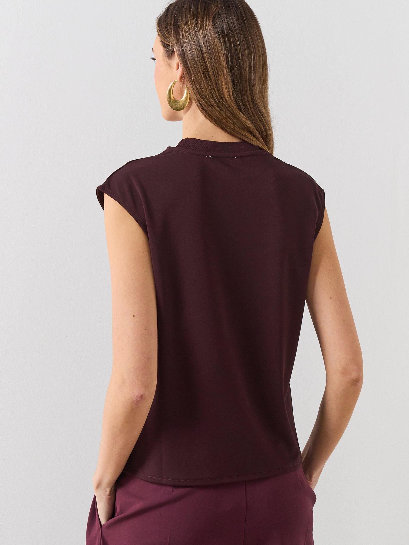 stillFront image of mango-fine-knit-mock-neck-top-red