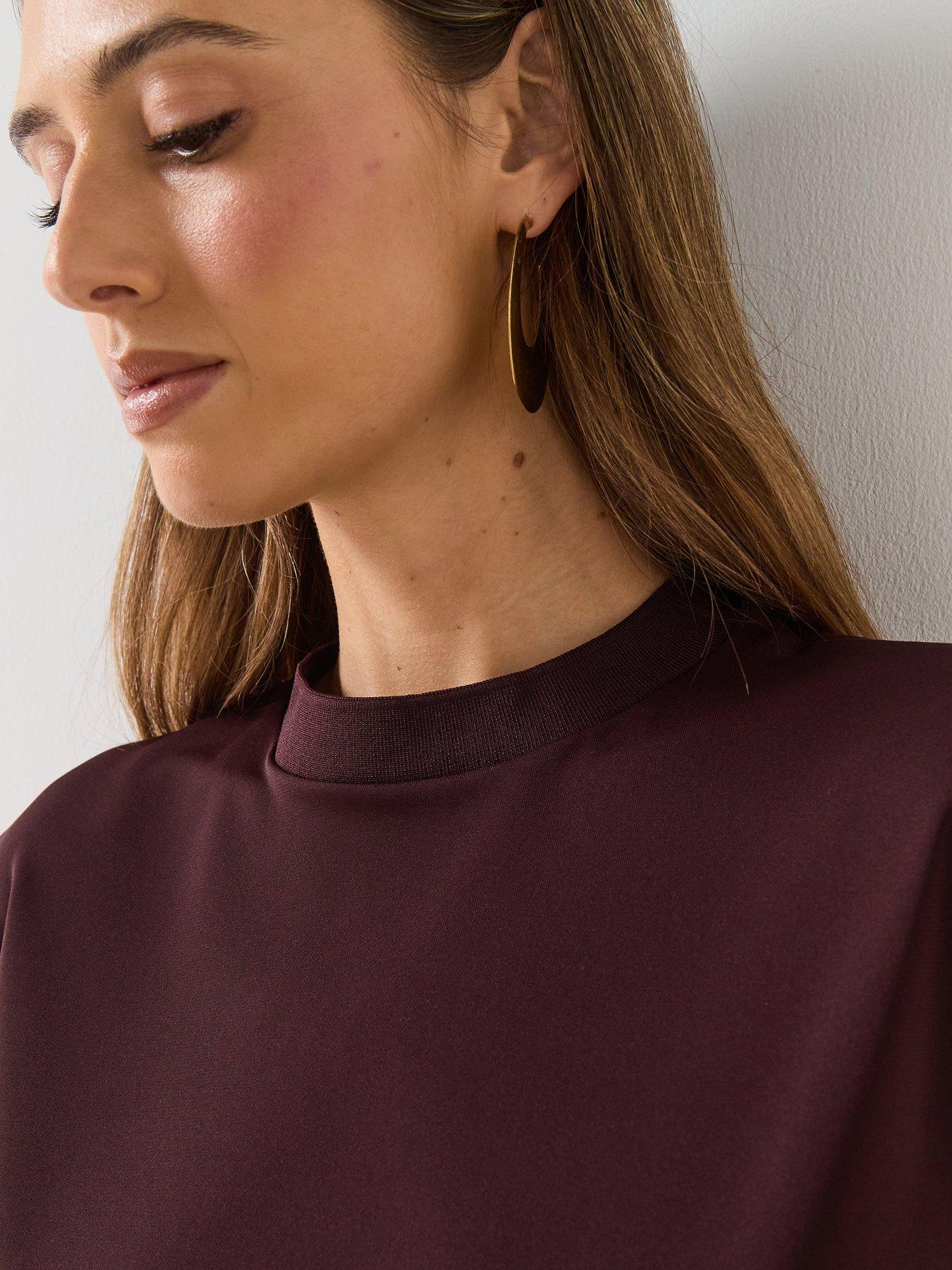  image of mango-fine-knit-mock-neck-top-red