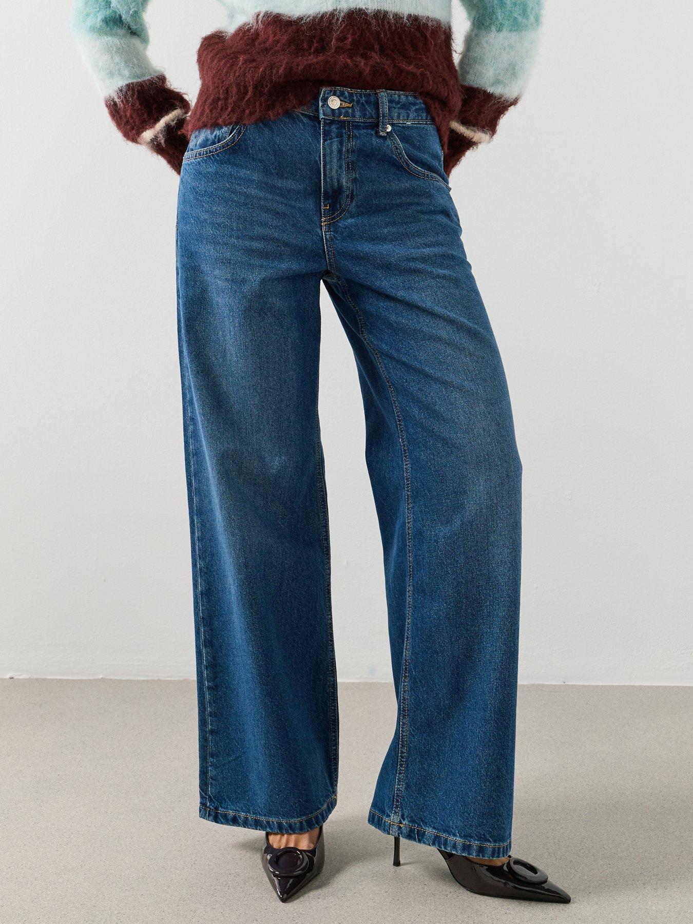 Mango Low-Rise Wide Leg Jeans - Blue