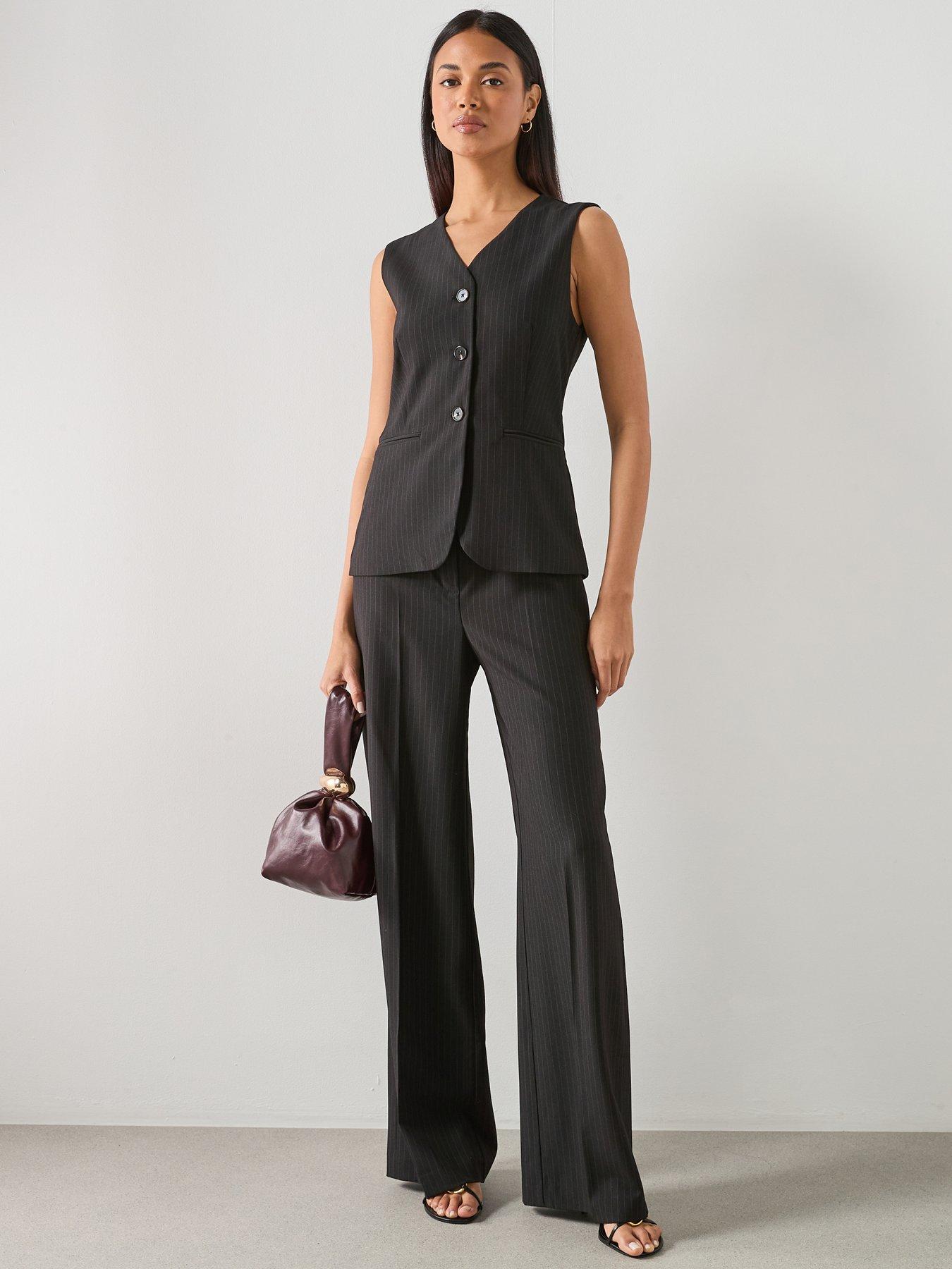 Image 1 of 6 of Mango Pinstripe Suit-style Jumpsuit - Black