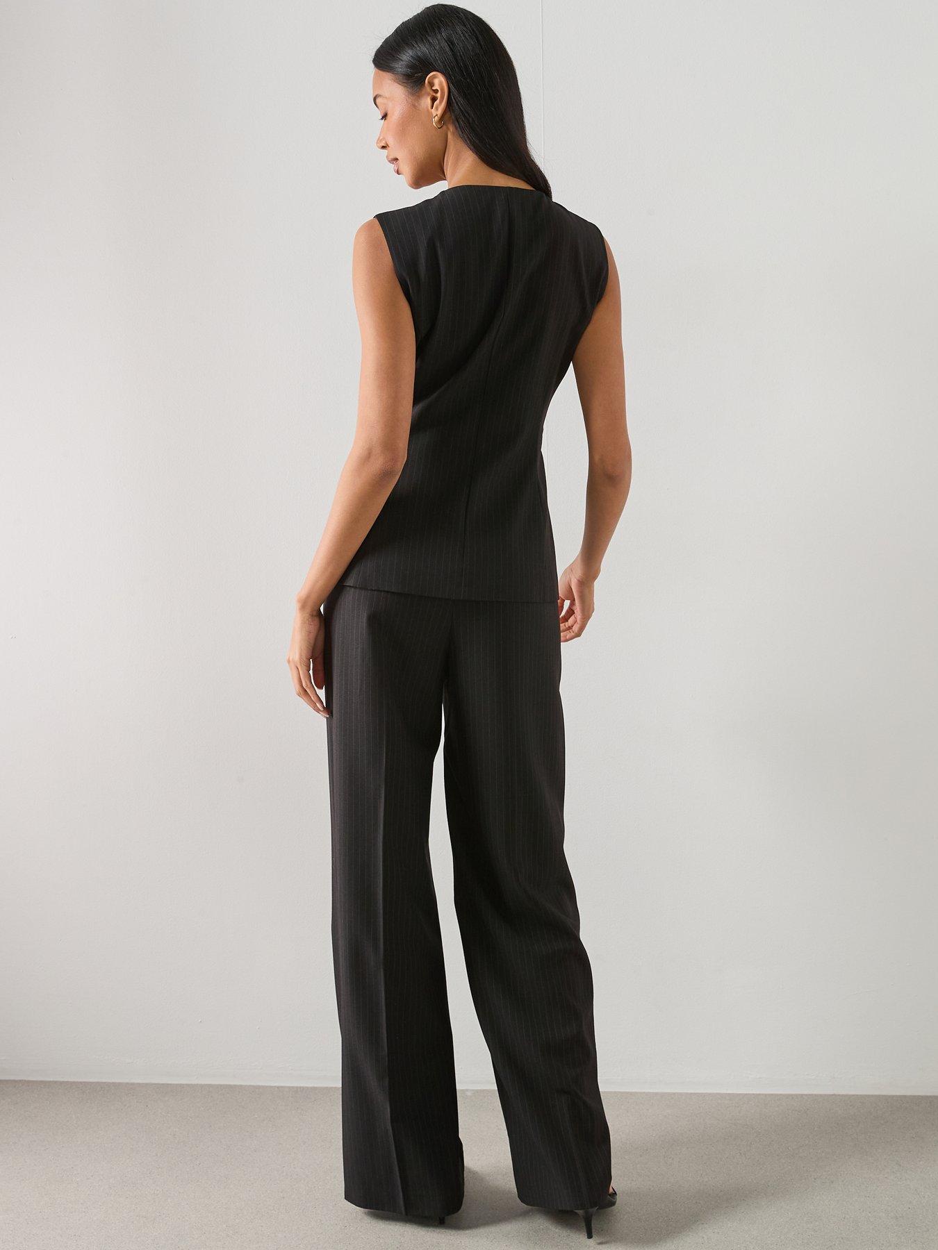 Image 2 of 6 of Mango Pinstripe Suit-style Jumpsuit - Black