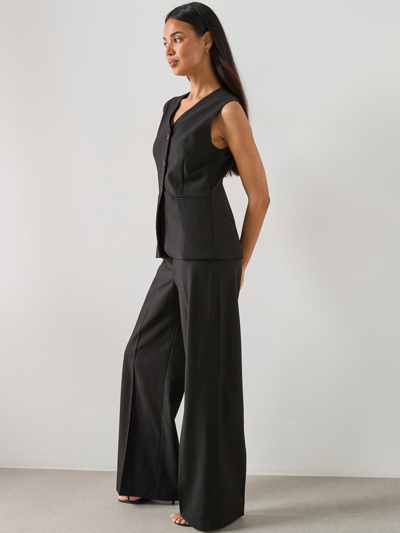 Image 3 of 6 of Mango Pinstripe Suit-style Jumpsuit - Black