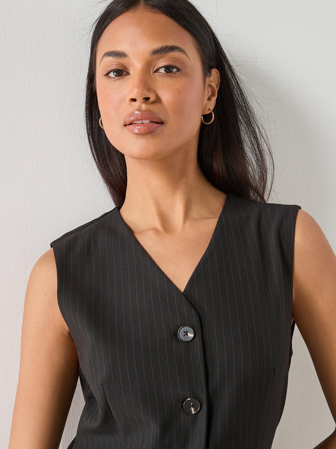 Image 5 of 6 of Mango Pinstripe Suit-style Jumpsuit - Black
