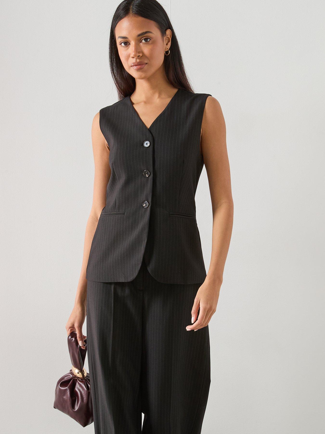 Image 6 of 6 of Mango Pinstripe Suit-style Jumpsuit - Black