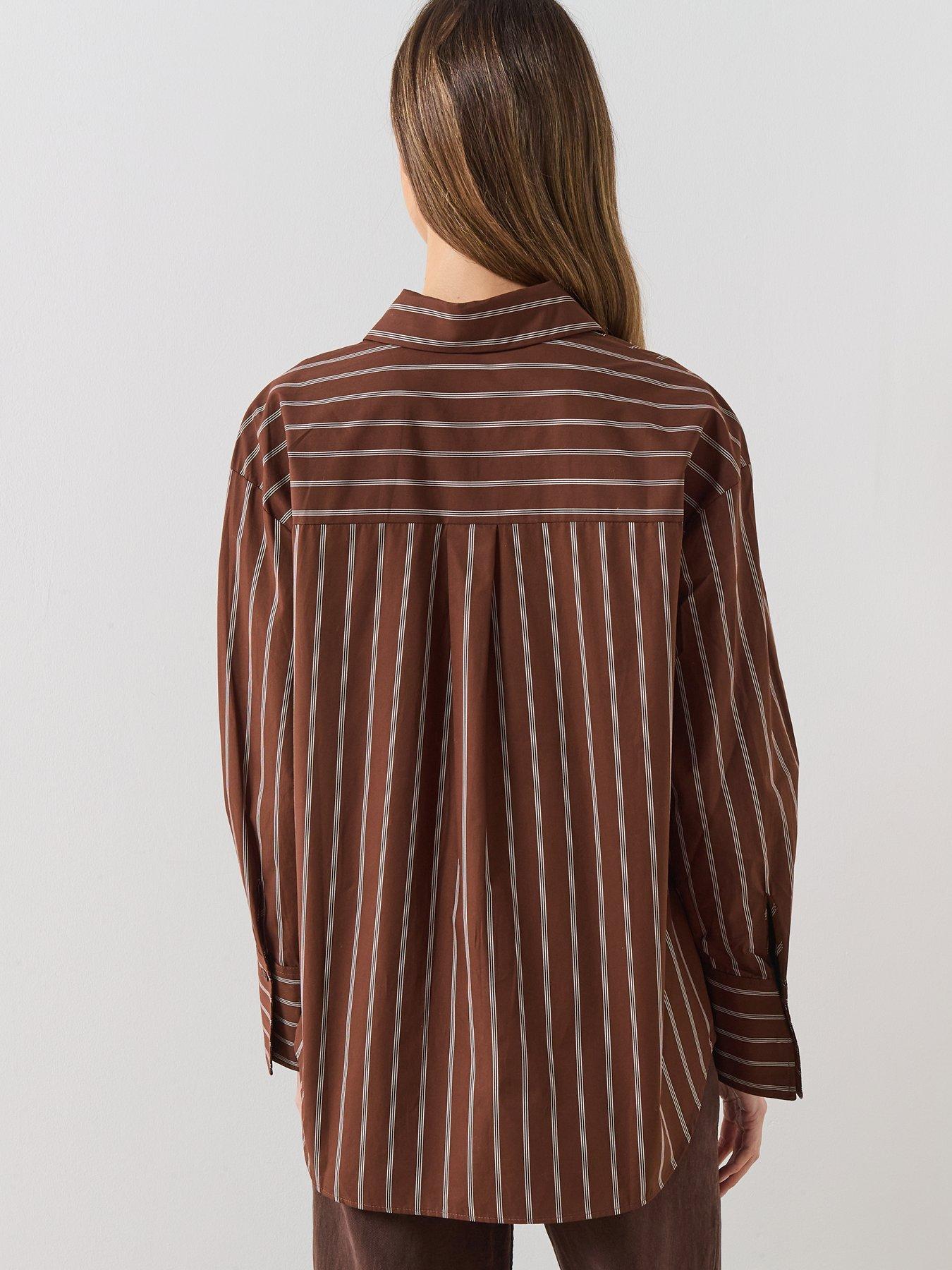  image of mango-pocket-striped-shirt-brown
