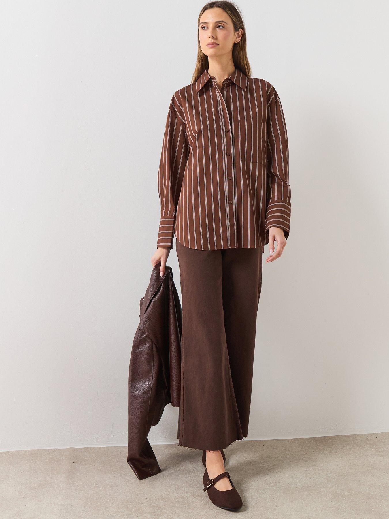  image of mango-pocket-striped-shirt-brown