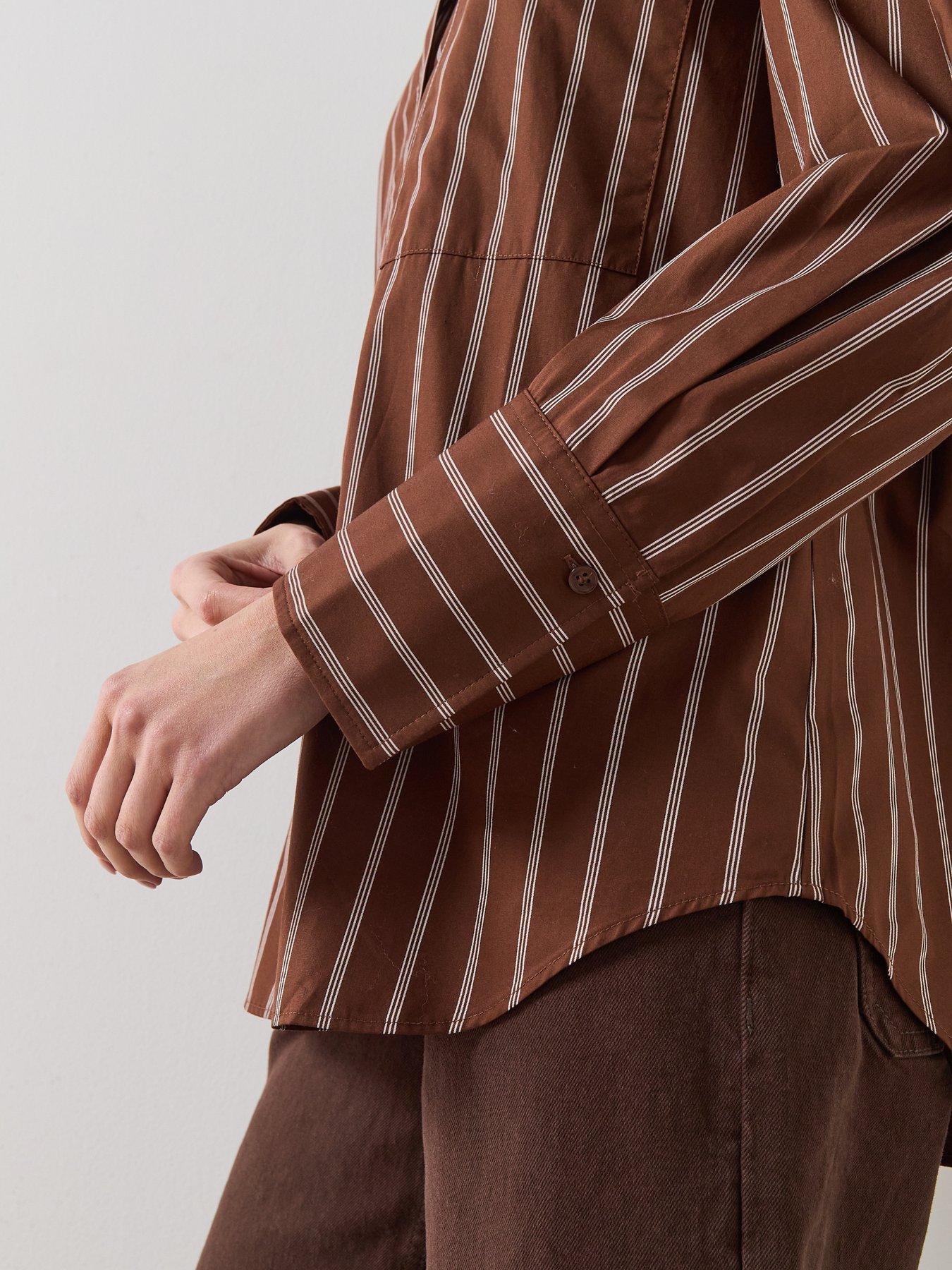  image of mango-pocket-striped-shirt-brown