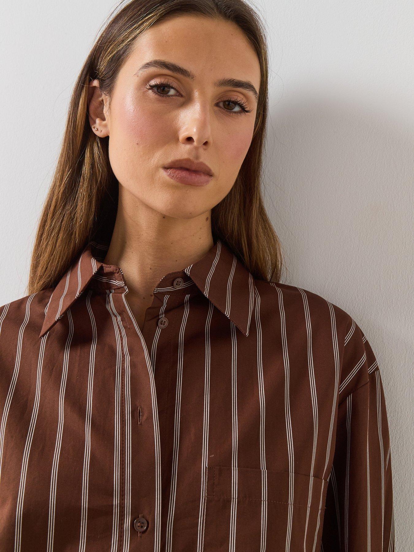  image of mango-pocket-striped-shirt-brown