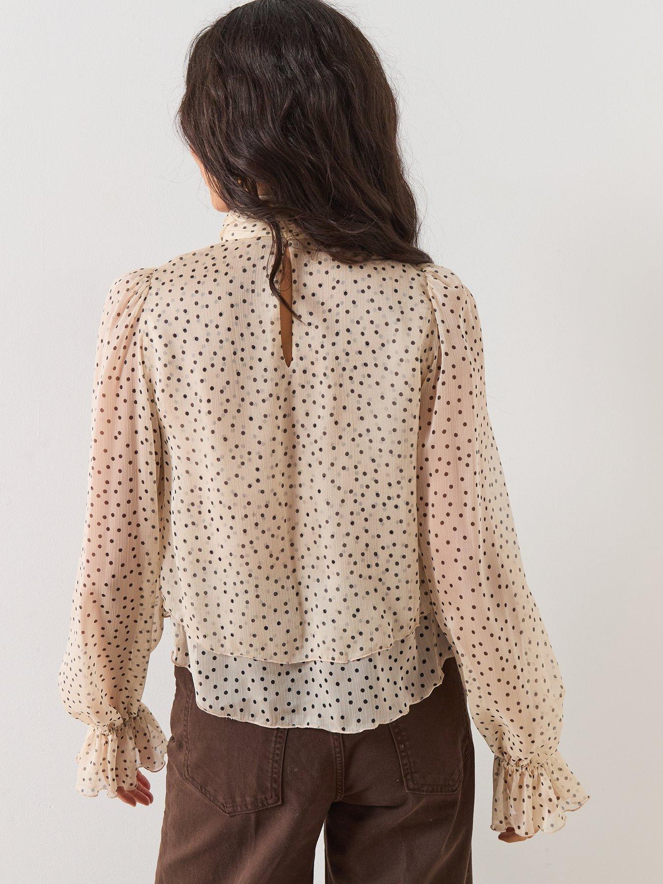  image of mango-bow-polka-dot-blouse-beige
