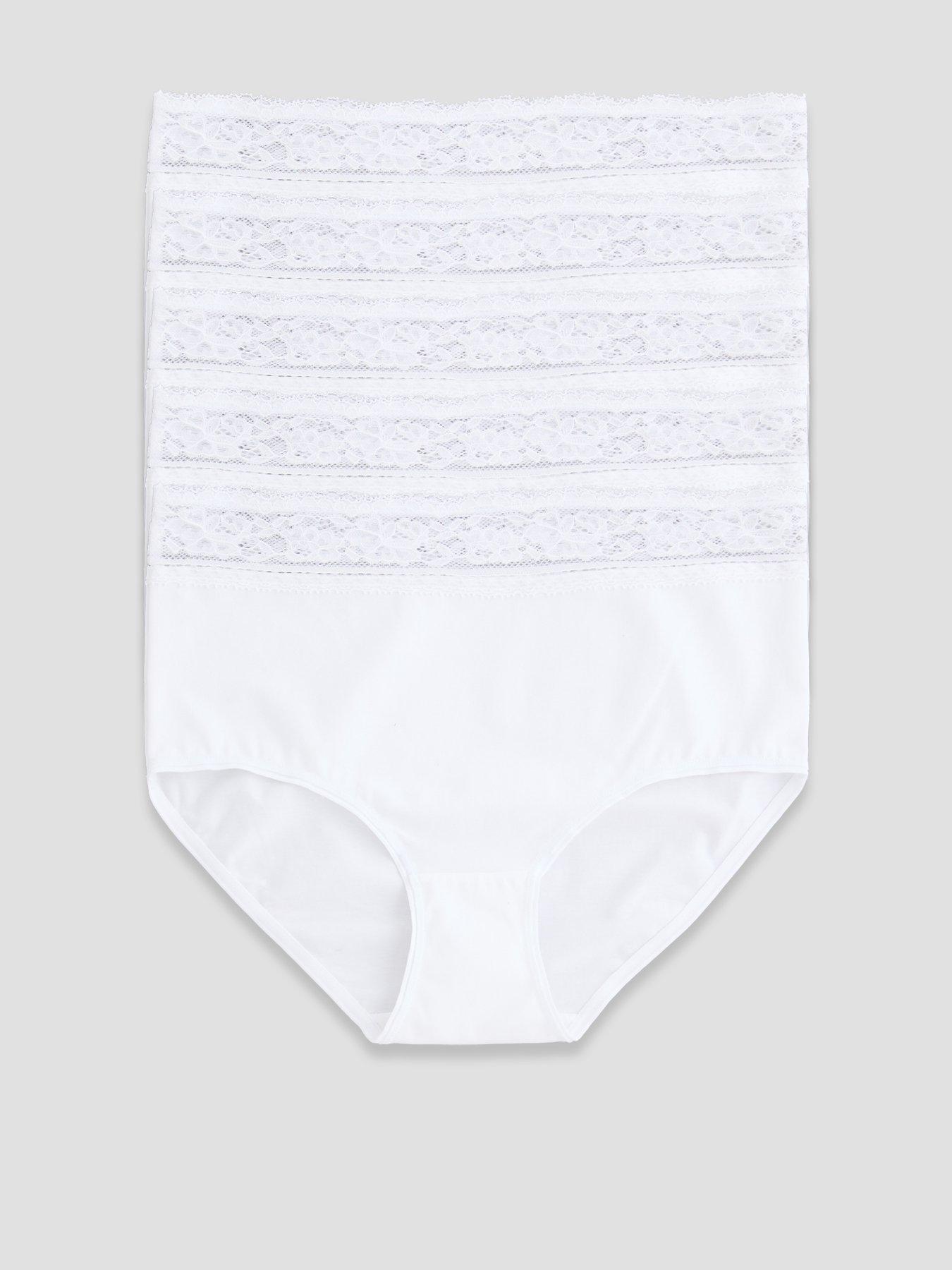 The Very Collection 5 Pack Cotton Lace Trim High Waist Briefs - White