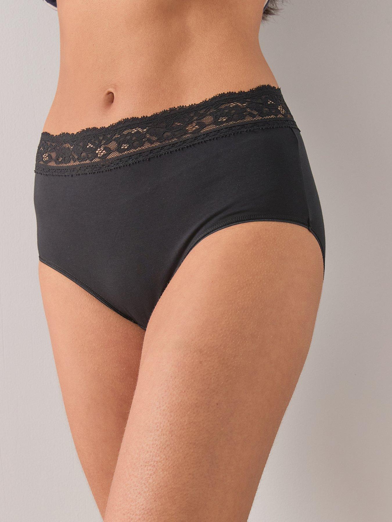 Image 2 of 5 of The Very Collection 5 Pack Cotton Lace Trim High Waist Briefs - Black