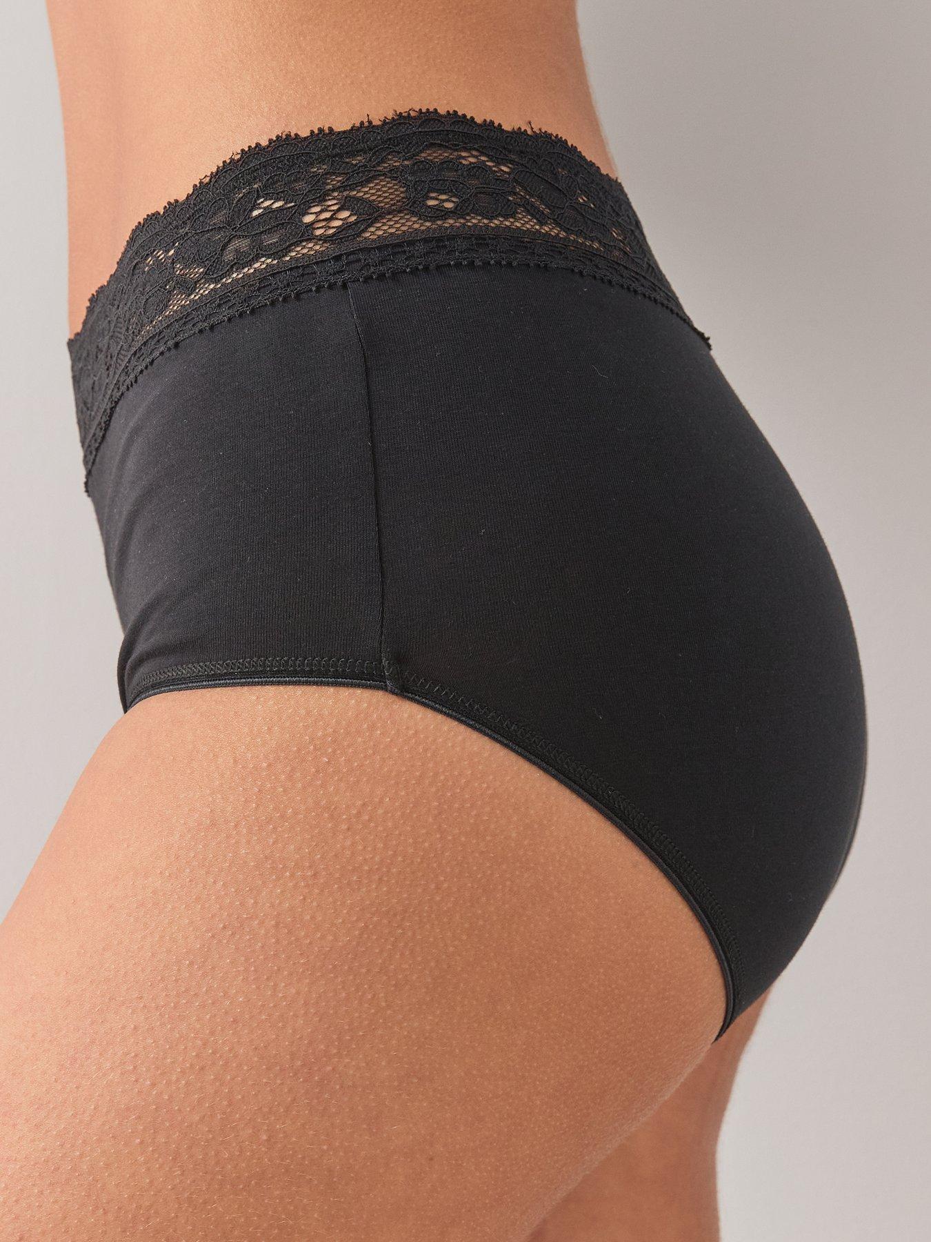 Image 4 of 5 of The Very Collection 5 Pack Cotton Lace Trim High Waist Briefs - Black