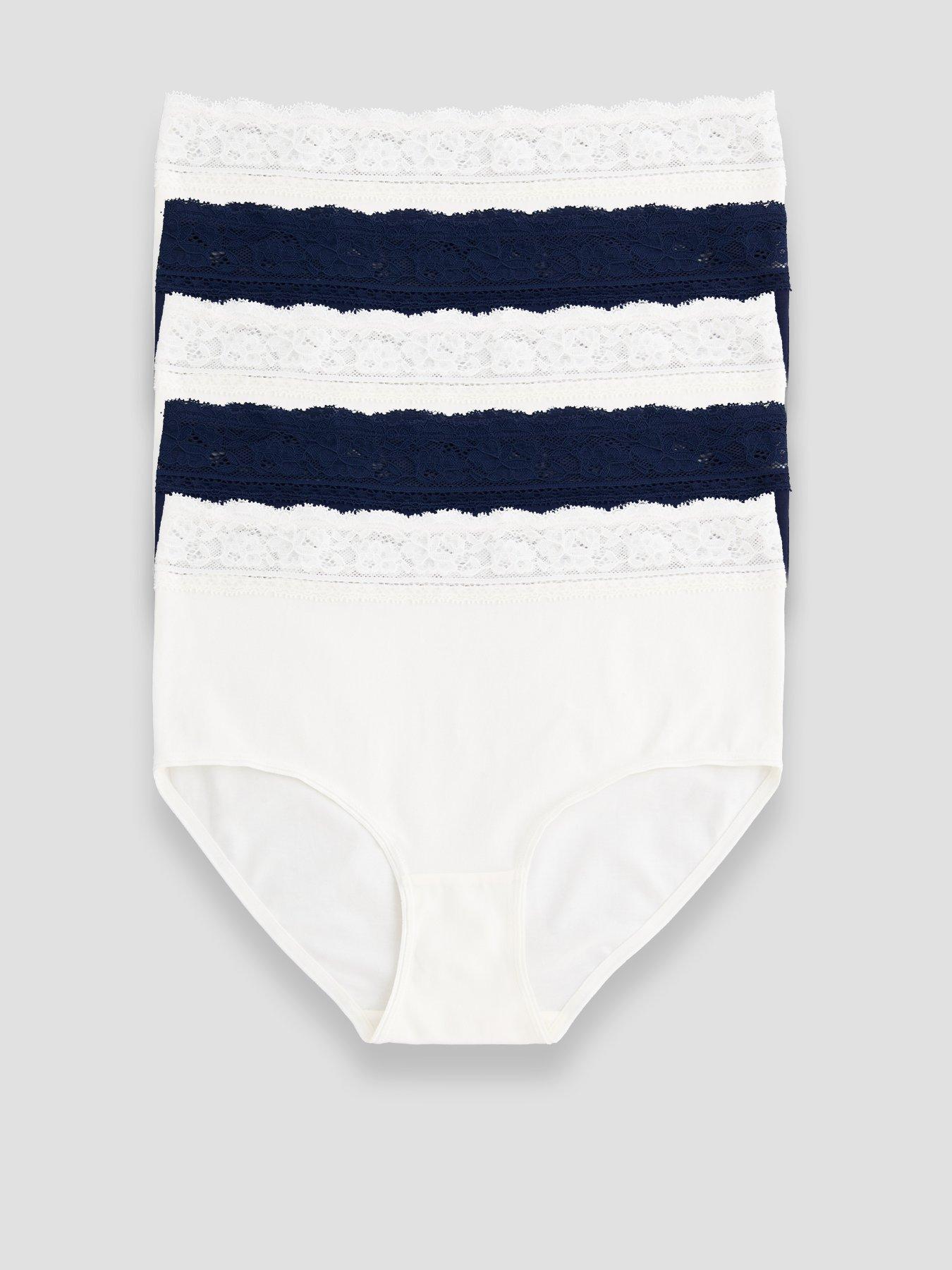 The Very Collection 5 Pack Cotton Lace Trim High Waist Briefs - Navy  &  Cream