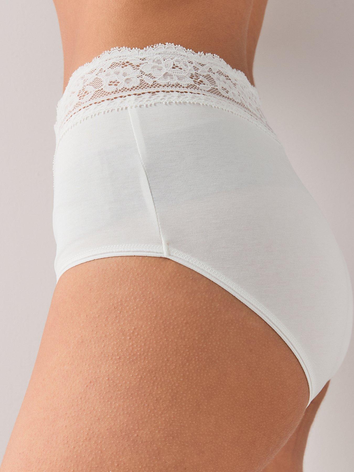 Image 4 of 5 of The Very Collection 5 Pack Cotton Lace Trim High Waist Briefs - Navy &amp; Cream