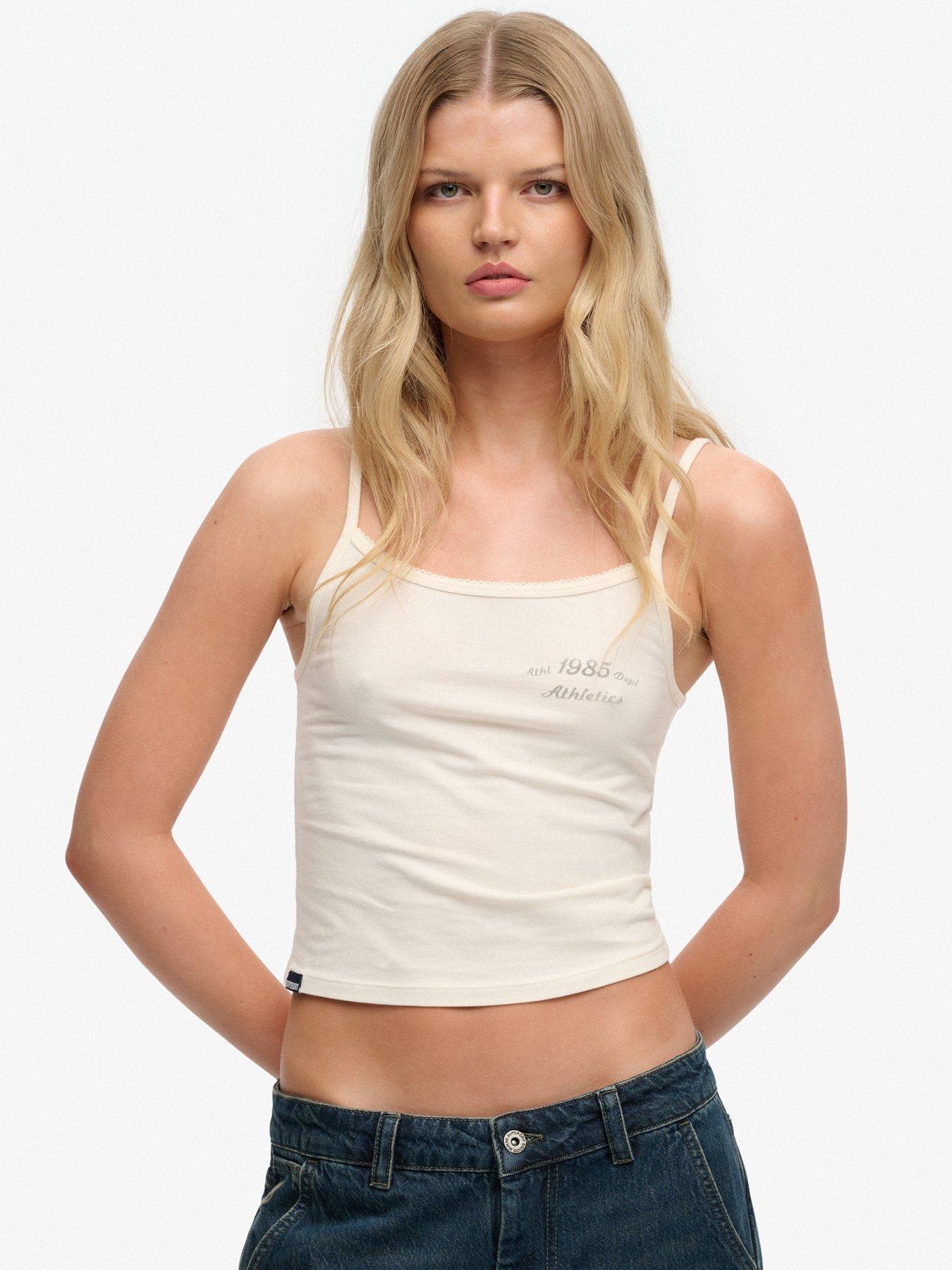 front image of superdry-athletics-essentials-cami-top-white