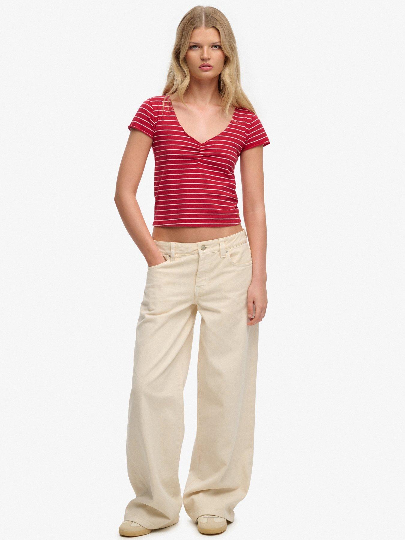 Image 3 of 5 of Superdry Ath Ess Gatherd Pattern Short Sleeve Top - Red